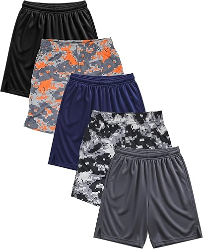 Miniatura 6 de Andrew Scott Pack de 7 pantalones cortos deportivos de baloncesto estilo malla de rendimiento activo para niños, Paquete de 7 bolsillos de contraste