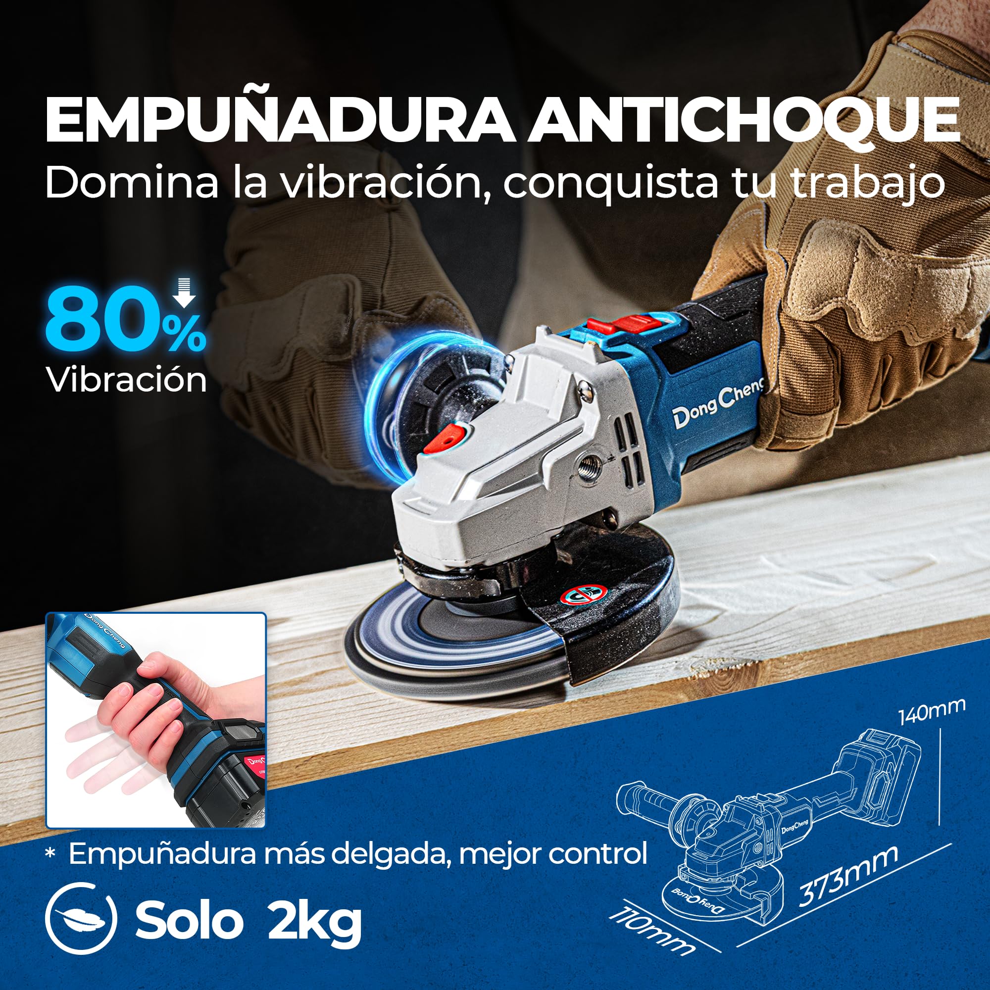 DongCheng Amoladora angular a batería 20 V 125 mm, motor sin escobillas, cubierta de liberación rápida, empuñadura antivibración, 2 discos abrasivos, 2 discos de corte, batería de 4,0 Ah.