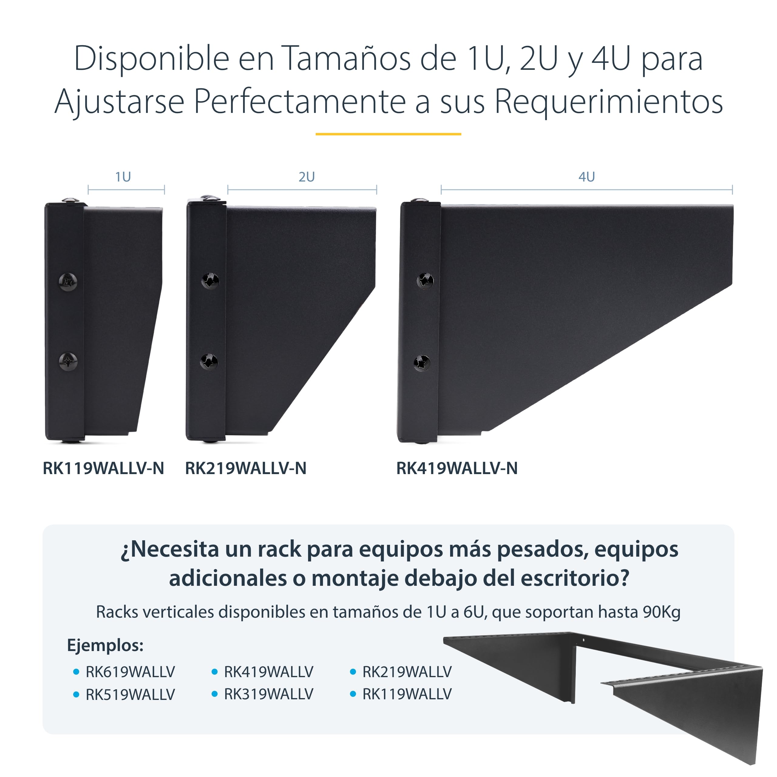 StarTech.com Rack Vertical de Montaje en Pared 2U para Servidores y Equipo de 19" - Capacidad de 55kg para Paneles de Parcheo