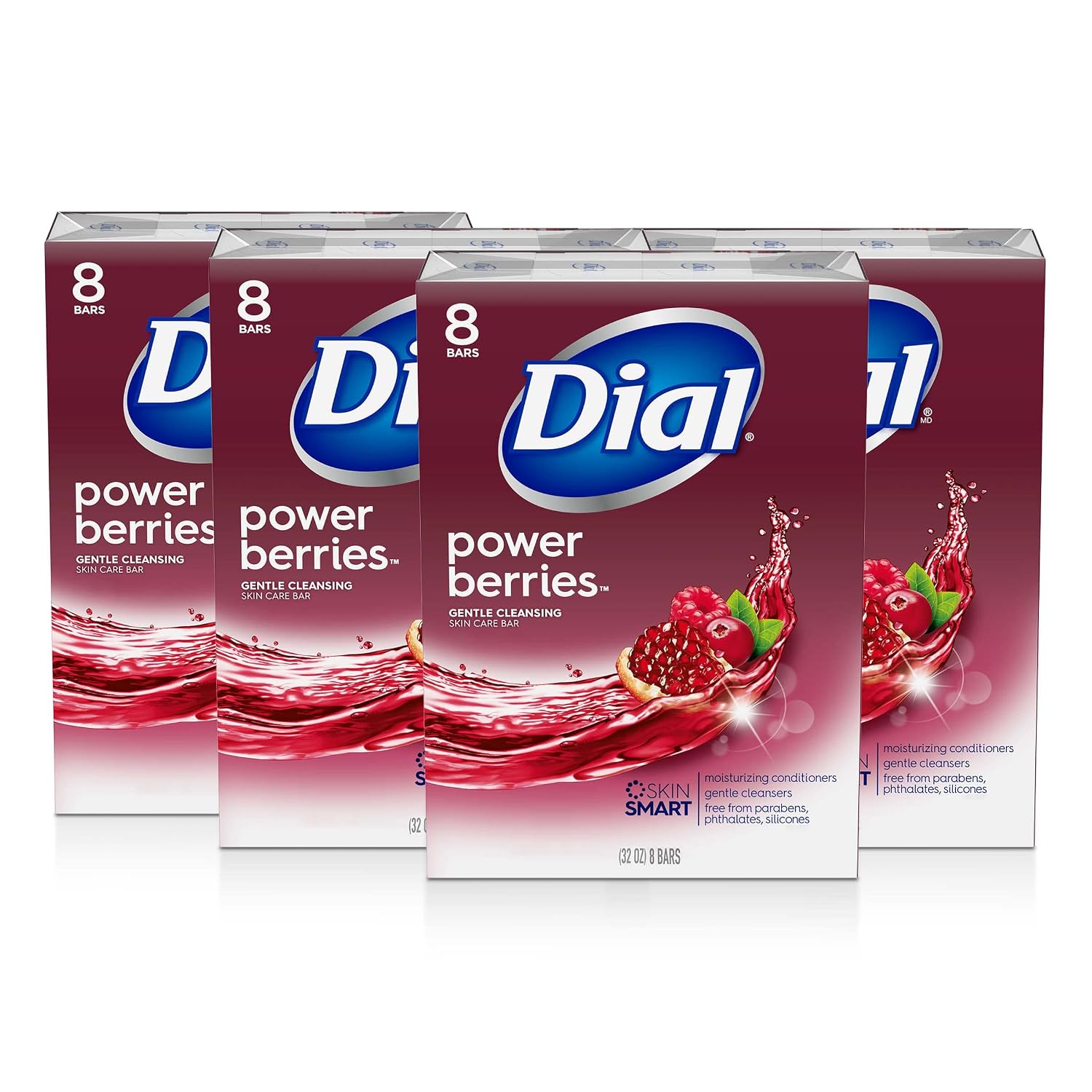 Dial Skin Care Bar Soap, Power Berries, 32 Bars, 4 Count (Pack of 1)