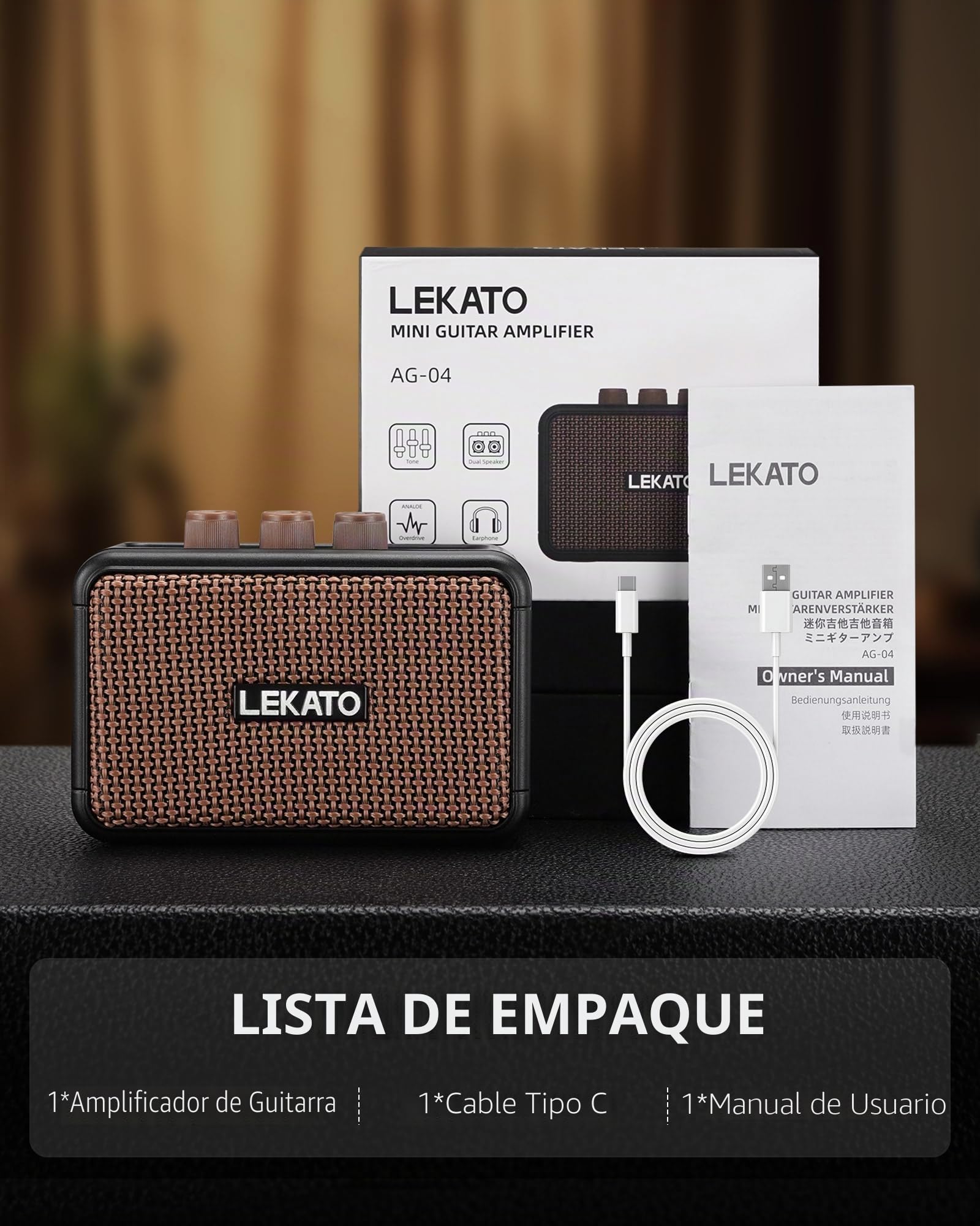 LEKATO - Amplificador de guitarra eléctrica inalámbrico recargable de 5 W con efectos Clean/Overdrive, portátil Bluetooth 5.0 para práctica en casa y fiesta musical