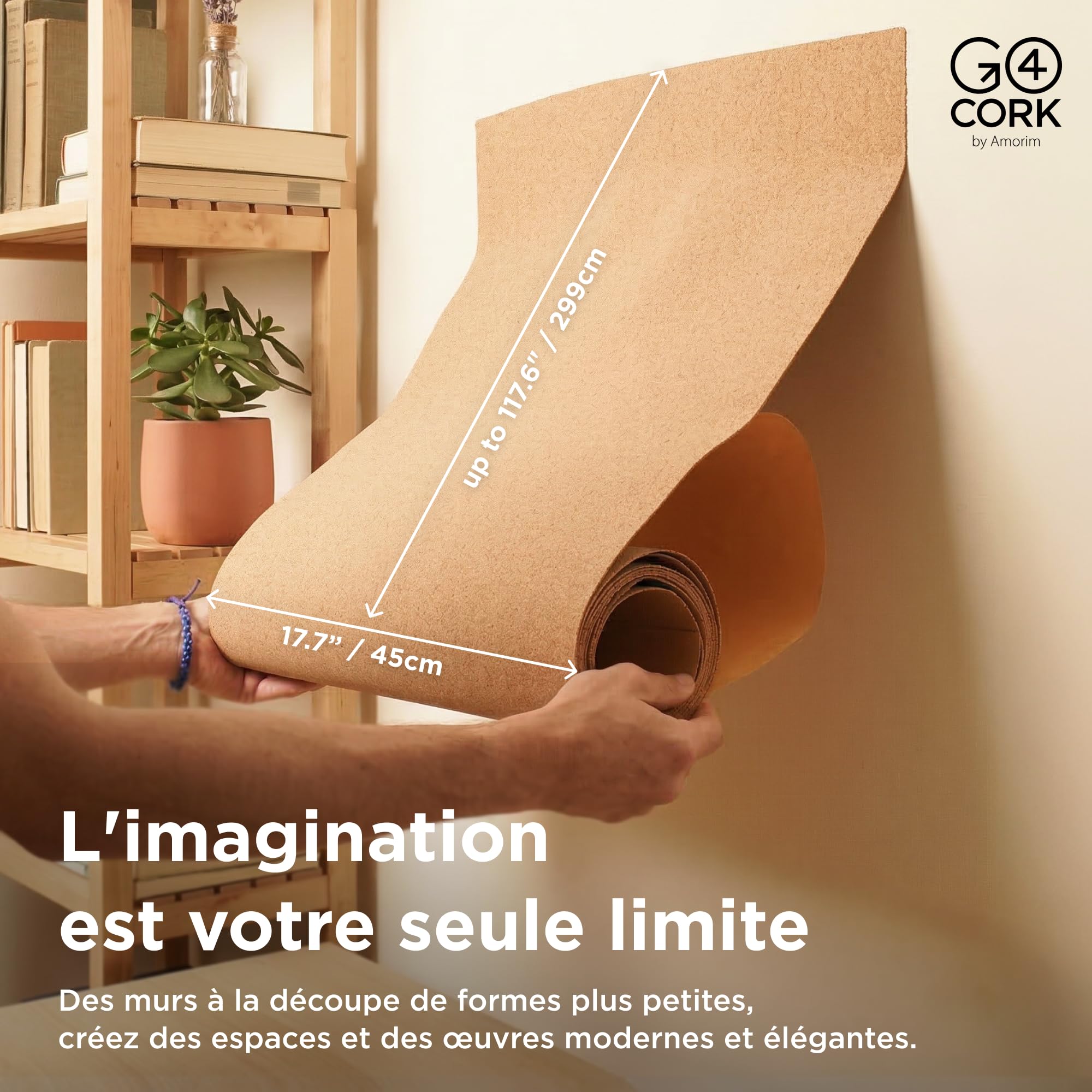 Go4Cork Rouleau de Liège Adhésif Premium – 45 x 300 cm | 100% Liège Naturel | Autocollant Écologique | Isolation Acoustique & Thermique | Loisirs Créatifs, Maison, École & Bureau | Pose Facile