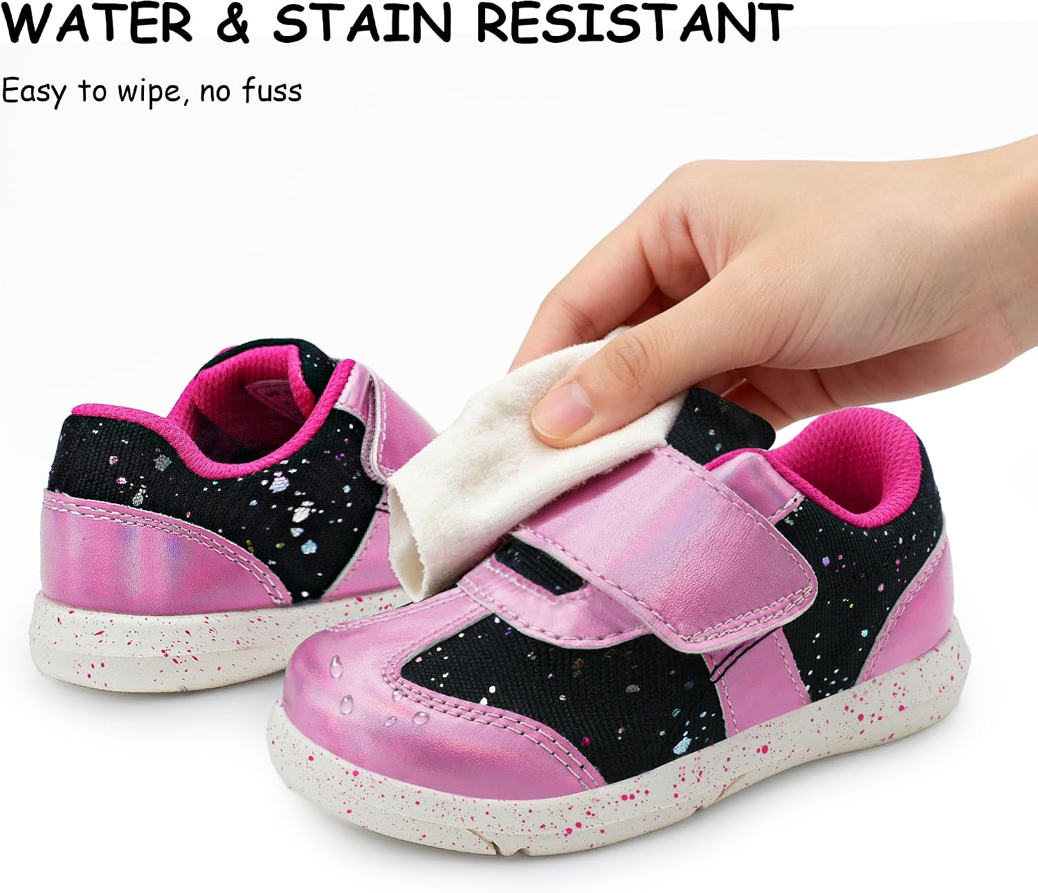 SKYWHEEL Toddler Girl Shoes Casual Sneakers with Large Hook and Loop Easy On and Off Water and Stain Resistant Upper Lightweight Soft Non-Slip Outsole Comfort for Daily Running Walking School Travel