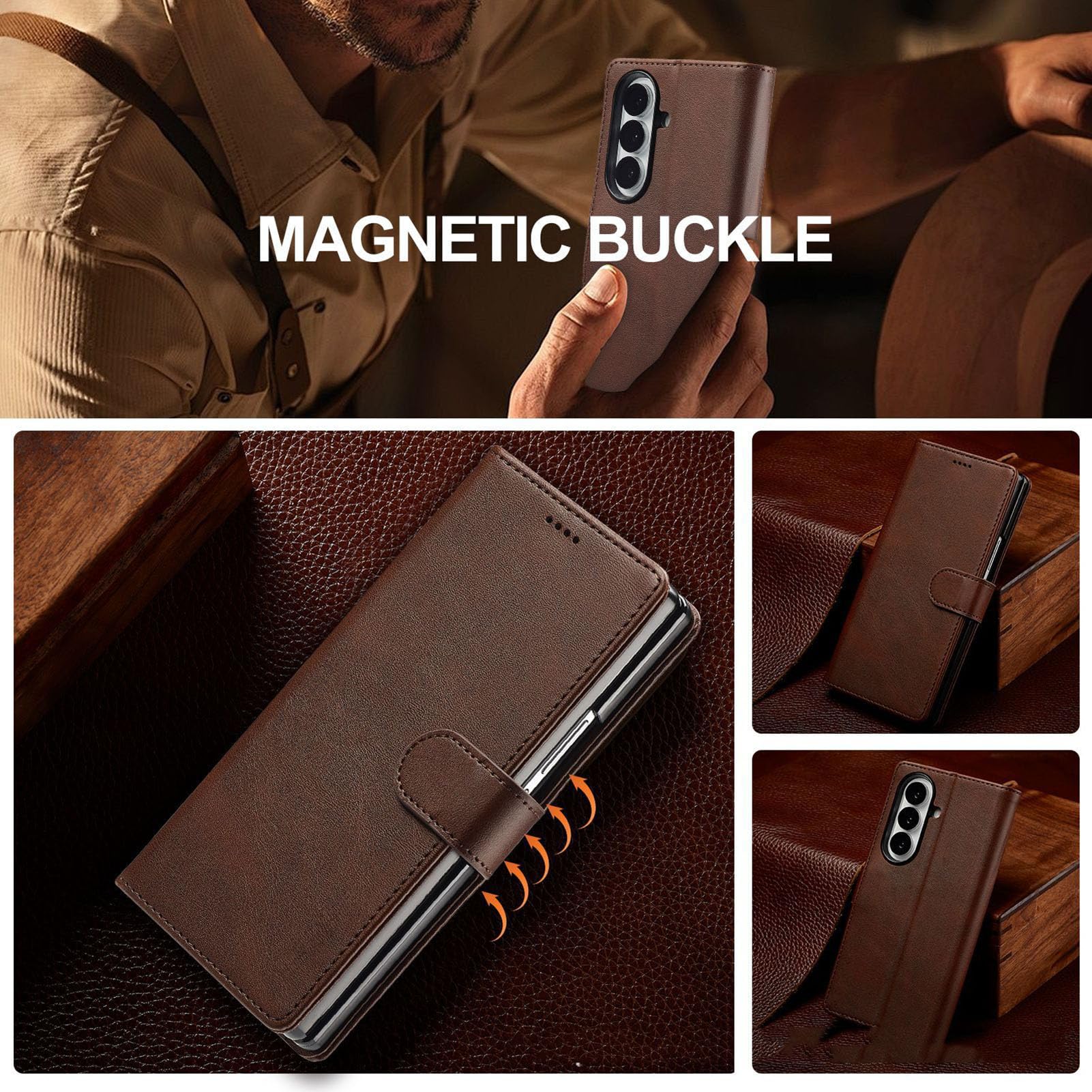 Custodia Flip For Samsung Galaxy Z Fold 8 Ultra, Portafoglio In Pelle Con Slot For Contanti For Uomo E Donna Cover Con Funzione Stand Folio TPU Protezione Caduta Custodia For Telefono(Brown)