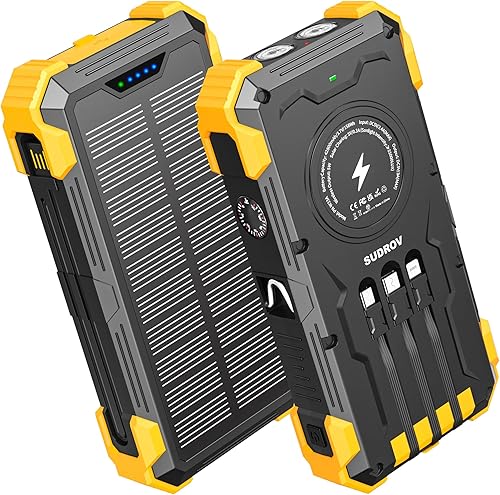 Cargador solar, cargador portátil inalámbrico de 42800 mAh con entrada y salida USB-C, carga rápida QC3.0 de 15 W, 4 puertos, batería para