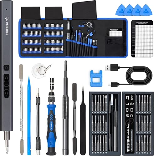 STREBITO Juego de destornilladores de precisión 39 en 1, puntas largas de acero S2 y mini destornillador eléctrico 144 en 1