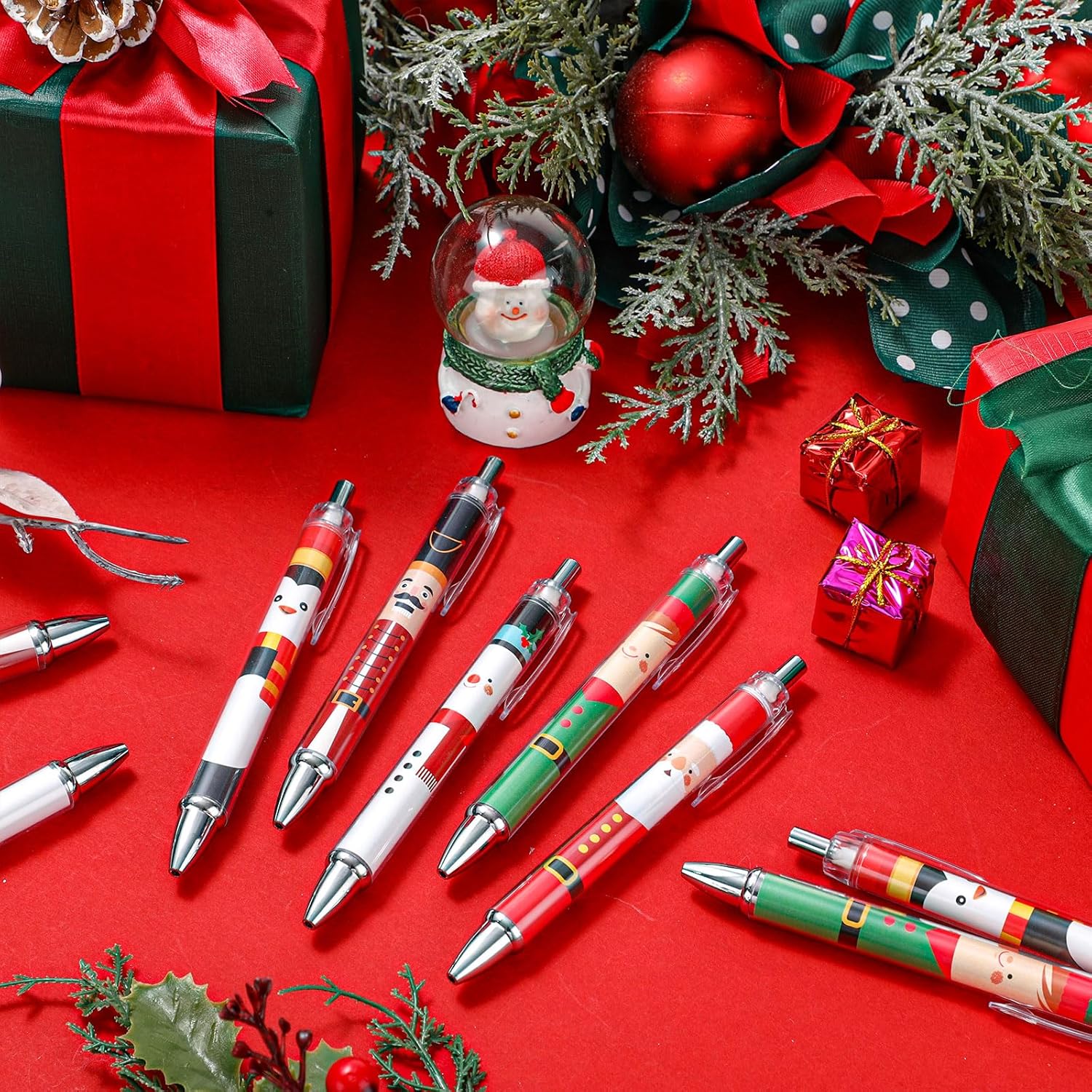 Tenceur 100 Pcs Christmas Ballpoint Pens Bulk with Black Ink, Santa Snowmen Nutcracker Xmas Rollerball Pens for Adults Christmas Party Favors Gifts for Coworkers Office Favors Stocking Stuffers