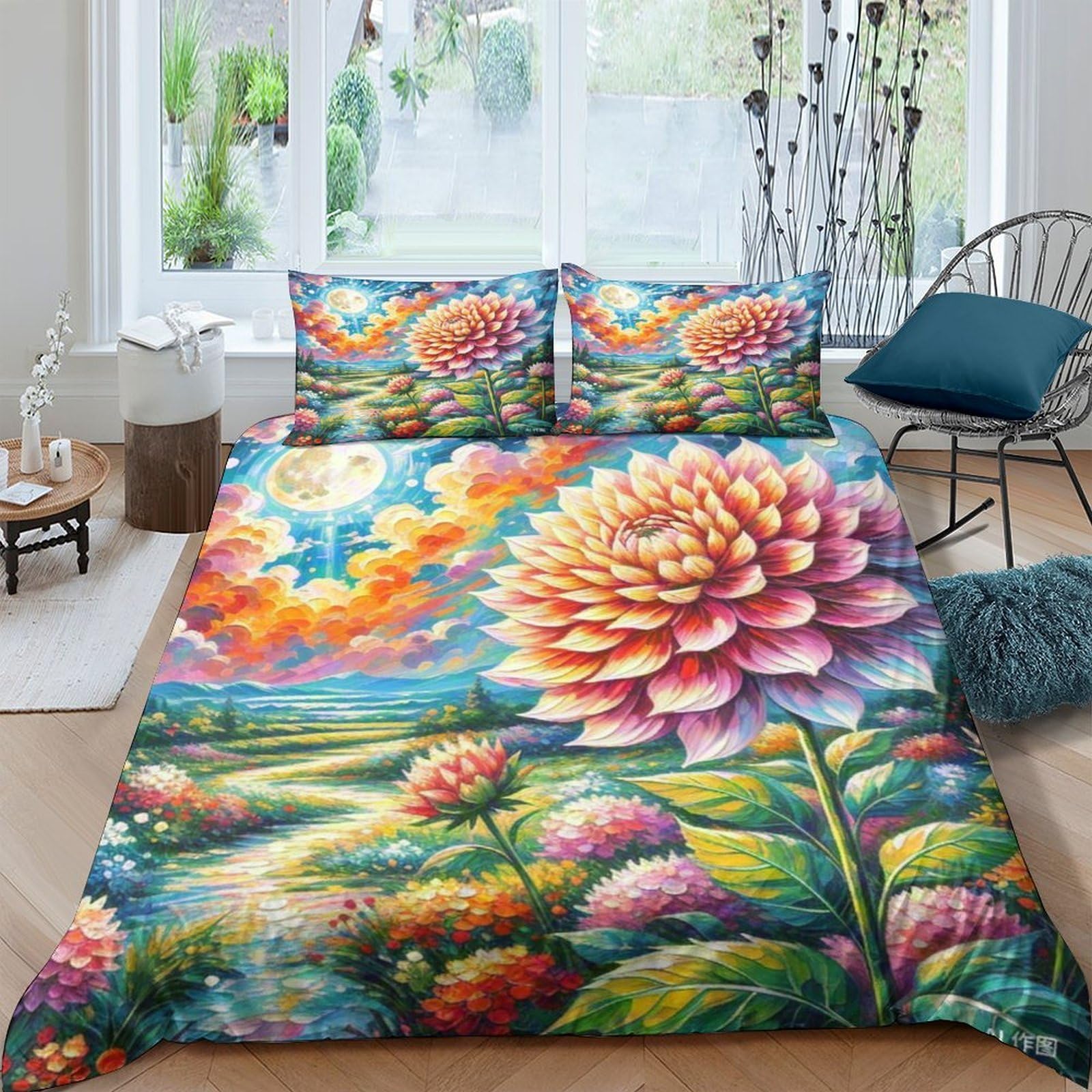Housse de couette dahlie 3D pour la chambre des enfants et des ados
