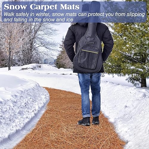 Miniatura 5 de Halatool Paquete de 3 alfombras de 16 x 80 x 0.28 pulgadas gruesas antideslizantes para hielo y nieve, rollo de fibra de coco natural, tapetes