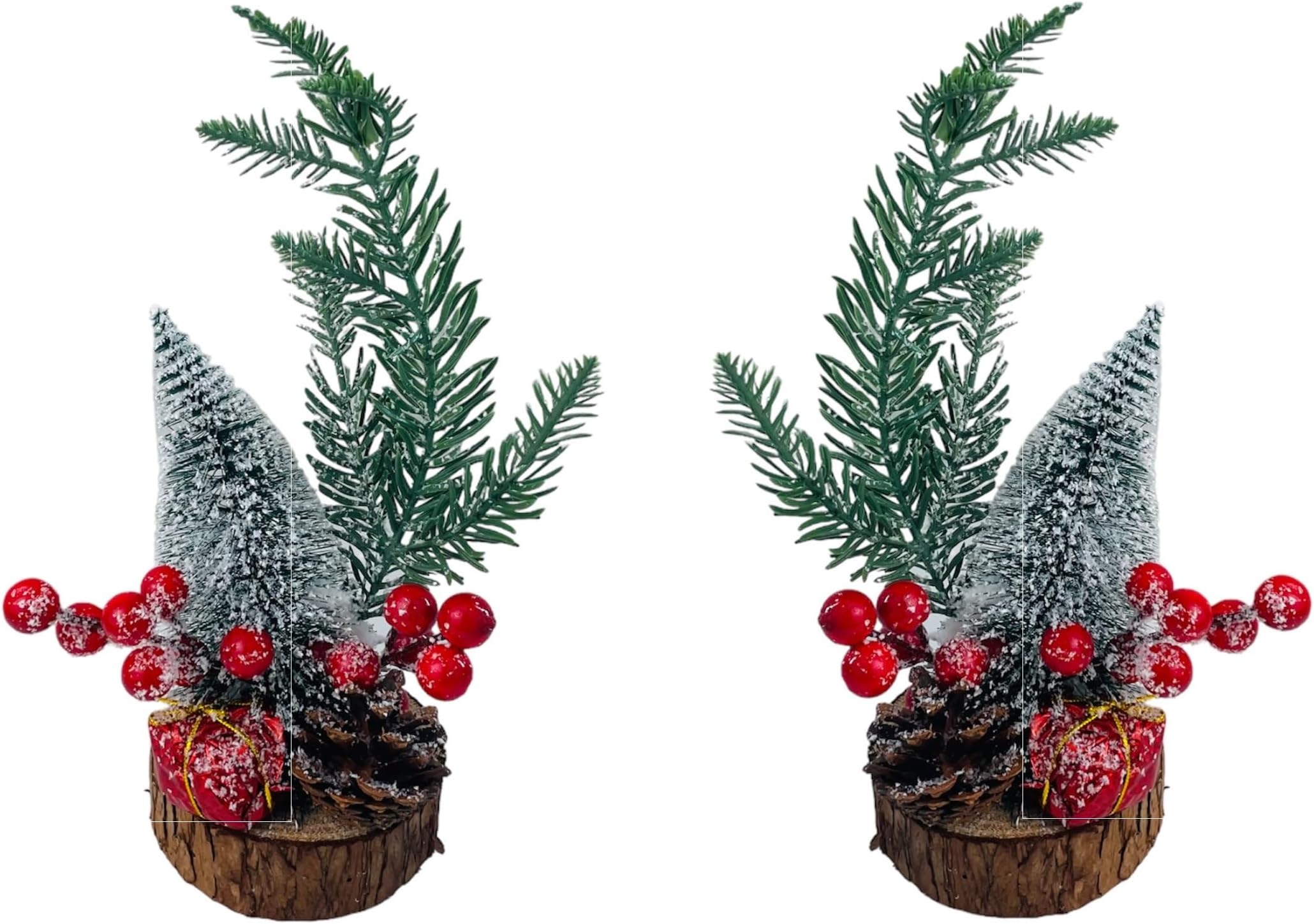2 Small Christmas Tree, Artificial Christmas Tree with Christmas Ornaments Pine Cone Berry, Tabletop Christmas Tree for Christmas Decorations Home Room Party Winter Indoor Outdoo