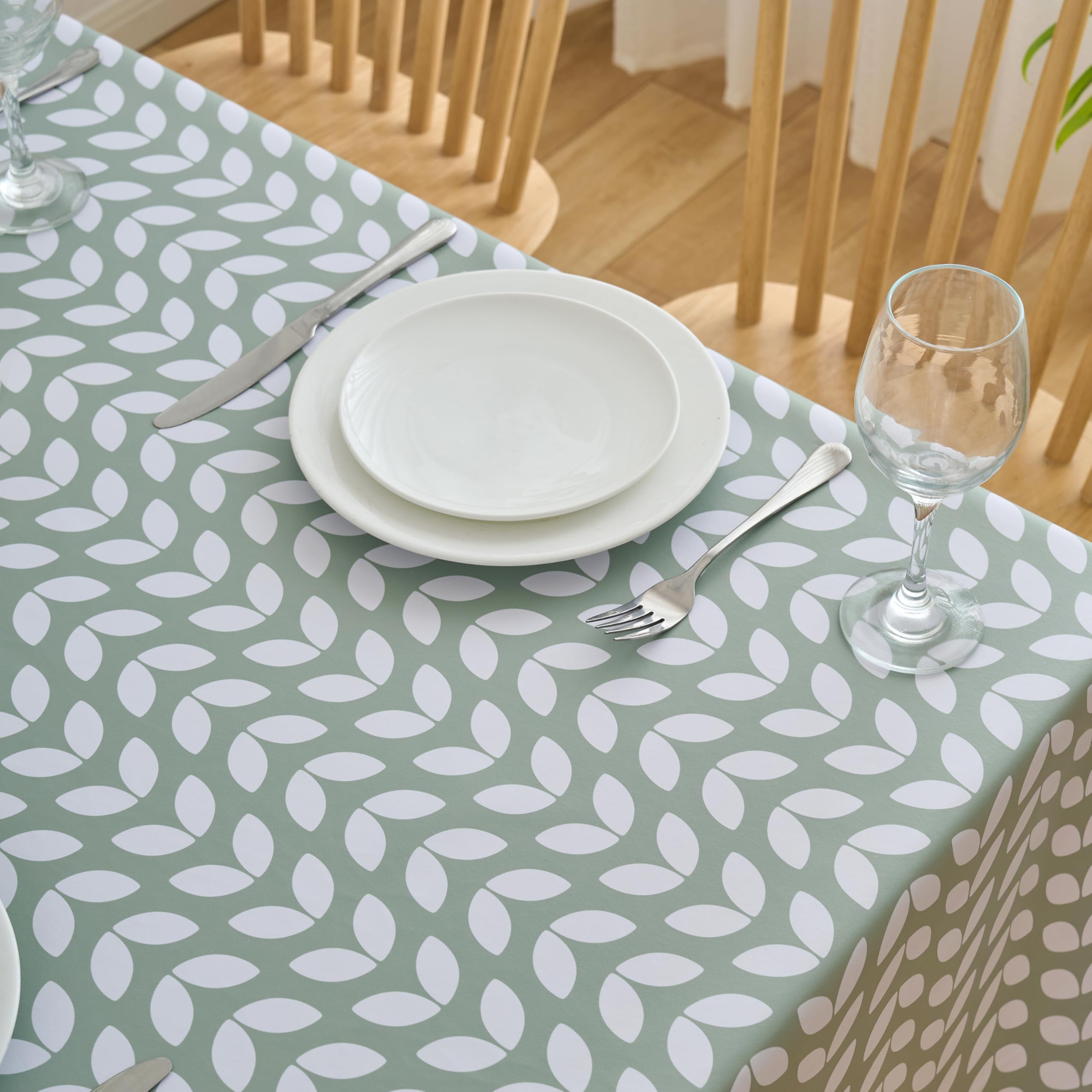 Dehaus® Wipe Clean Table Cloth - Sage Green Petal Parade - Wipeable PVC Oilcloth Table Cover - Rectangular Plastic Vinyl Tablecloth - Water Resistant Easy Clean - Kitchen Table Protector (300 x 140cm)