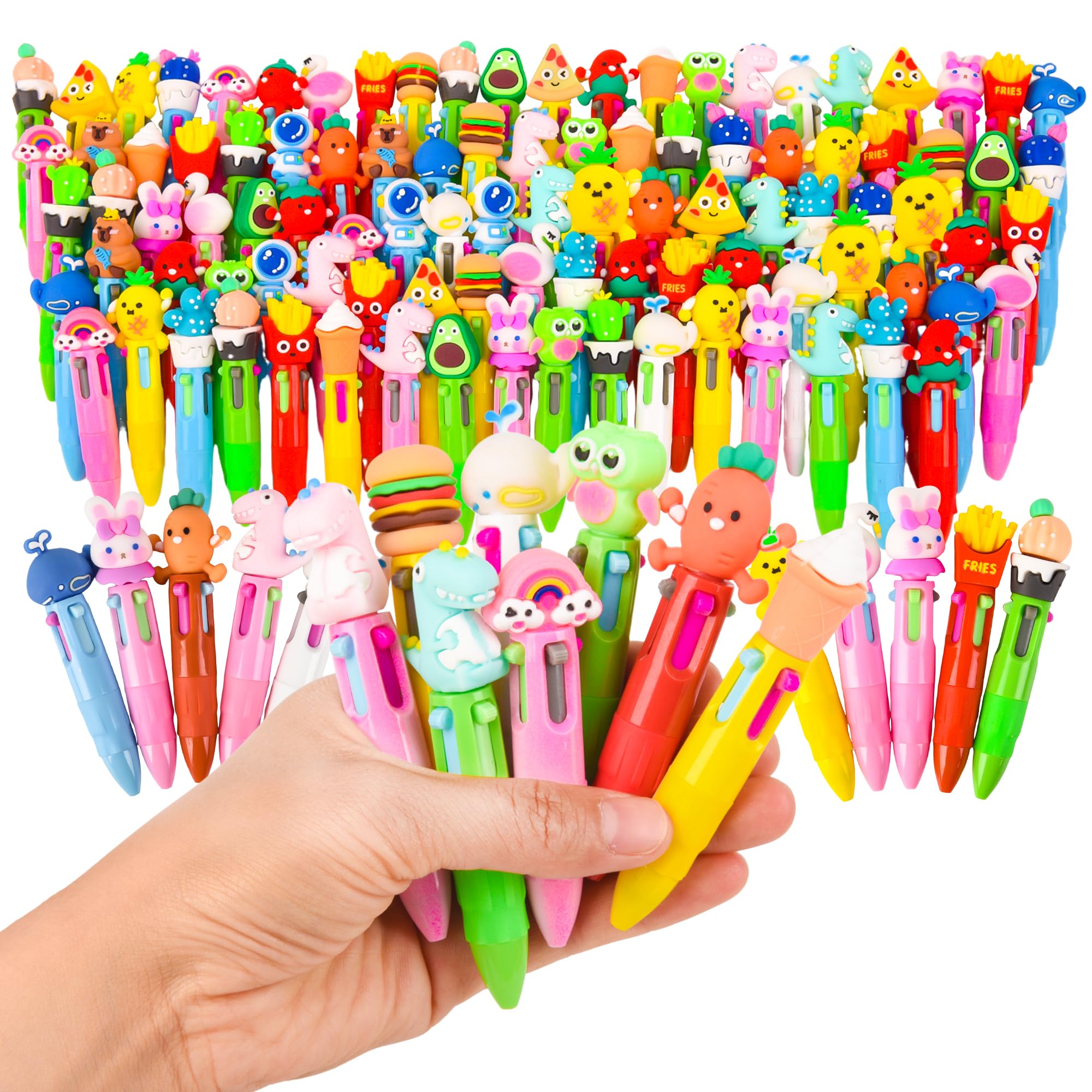 LiYiQ 100 PCS Multicolor Pen in One Fun 4-in-1 Cute Pens Bulk Kawaii Cool Ballpoint Pens Fun Gifts