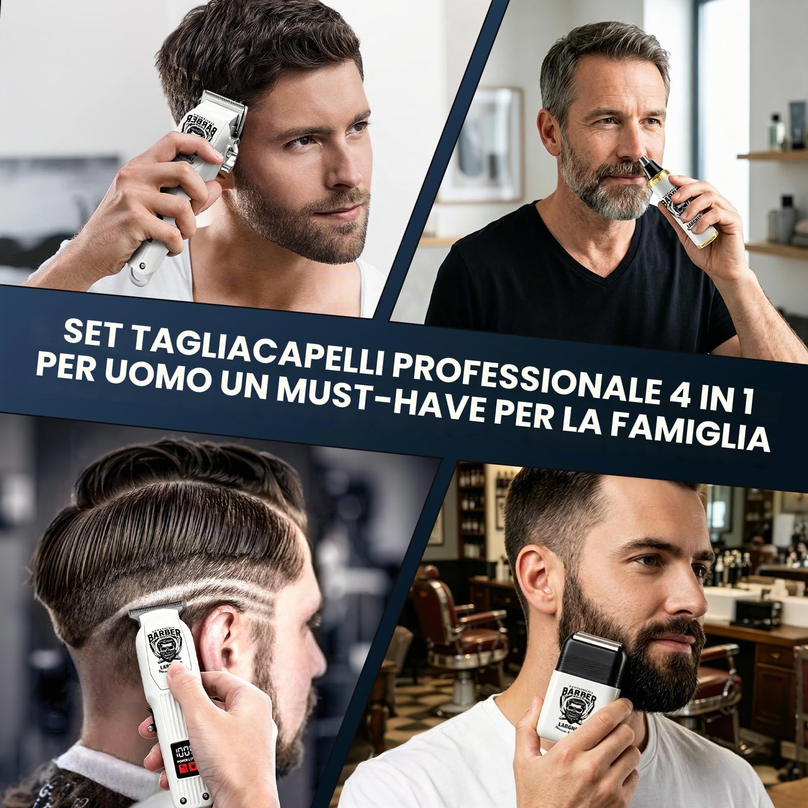 Tagliacapelli professionale da uomo, senza fili, rasaerba ricaricabile, rasoio elettrico, schermo LCD, 8 pettini di guida, barba completa