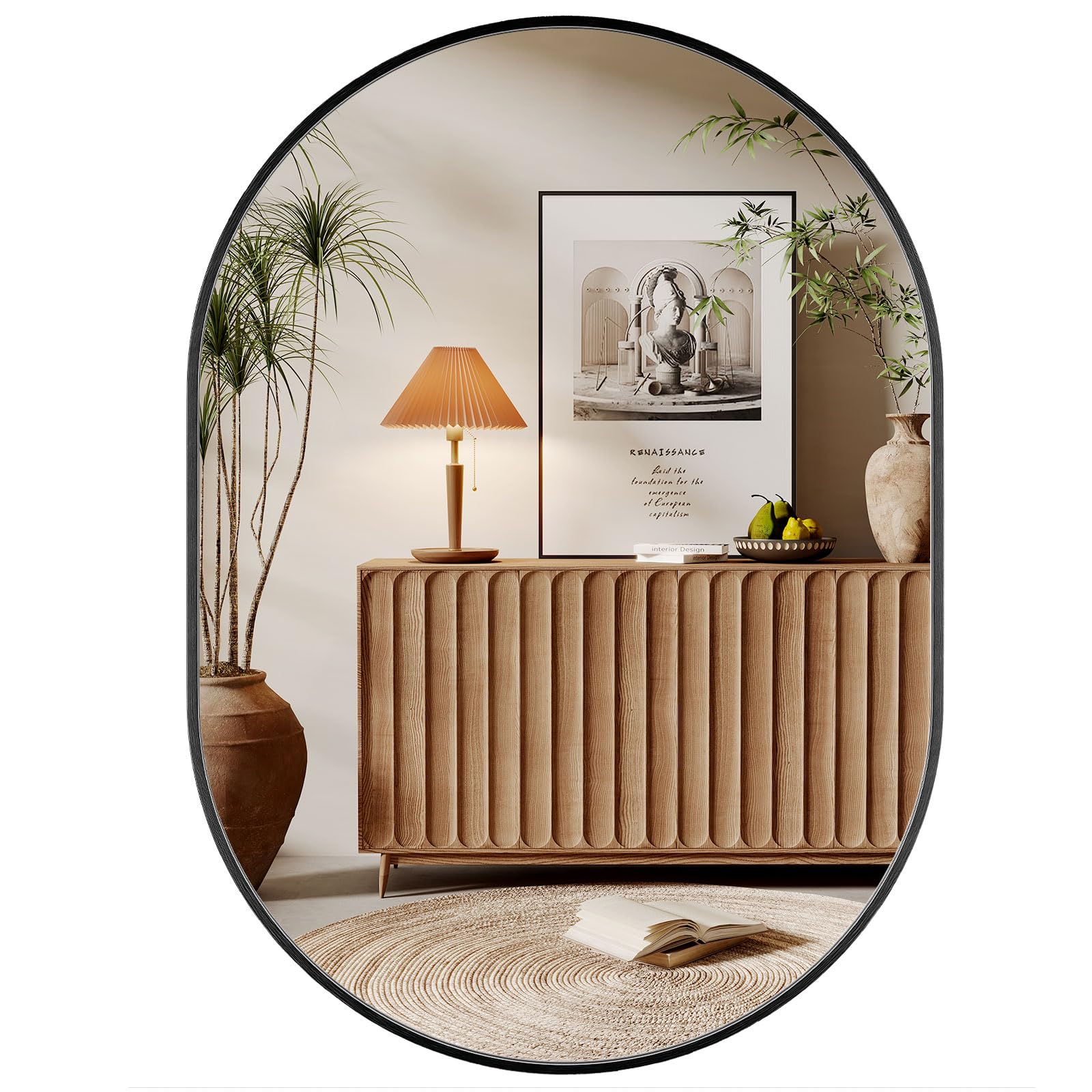 Dripex Espejo Redondo Pared, con Marco de Aluminio, Espejo Ovalado para Salón Recibidor Tocador y Baño, 50x70 cm,Negro