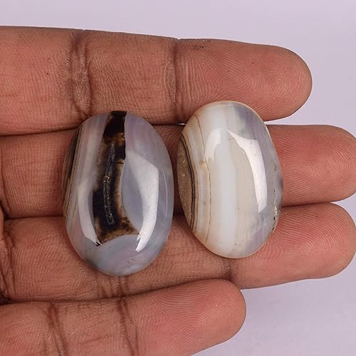 Miniatura 2 de Piedra preciosa suelta de forma ovalada de ónix blanco natural, peso aproximado de 66 unidades, 2 pares de piedras preciosas de ónix para joyería