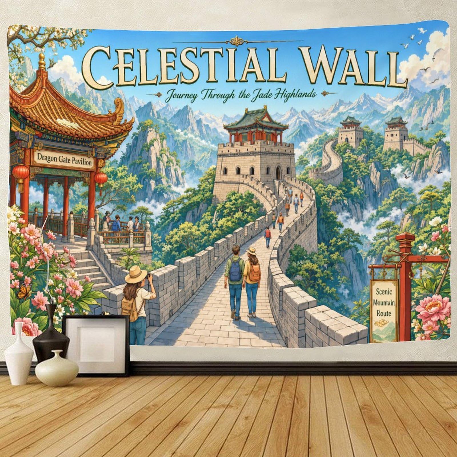 GPMNBCXZK Great Wall of China Theme Tapestry for Bedroom Wall Hanging Decor 3D Print Tapestries Poster Home Decoration Living Room College Dorm 70cmx100cm