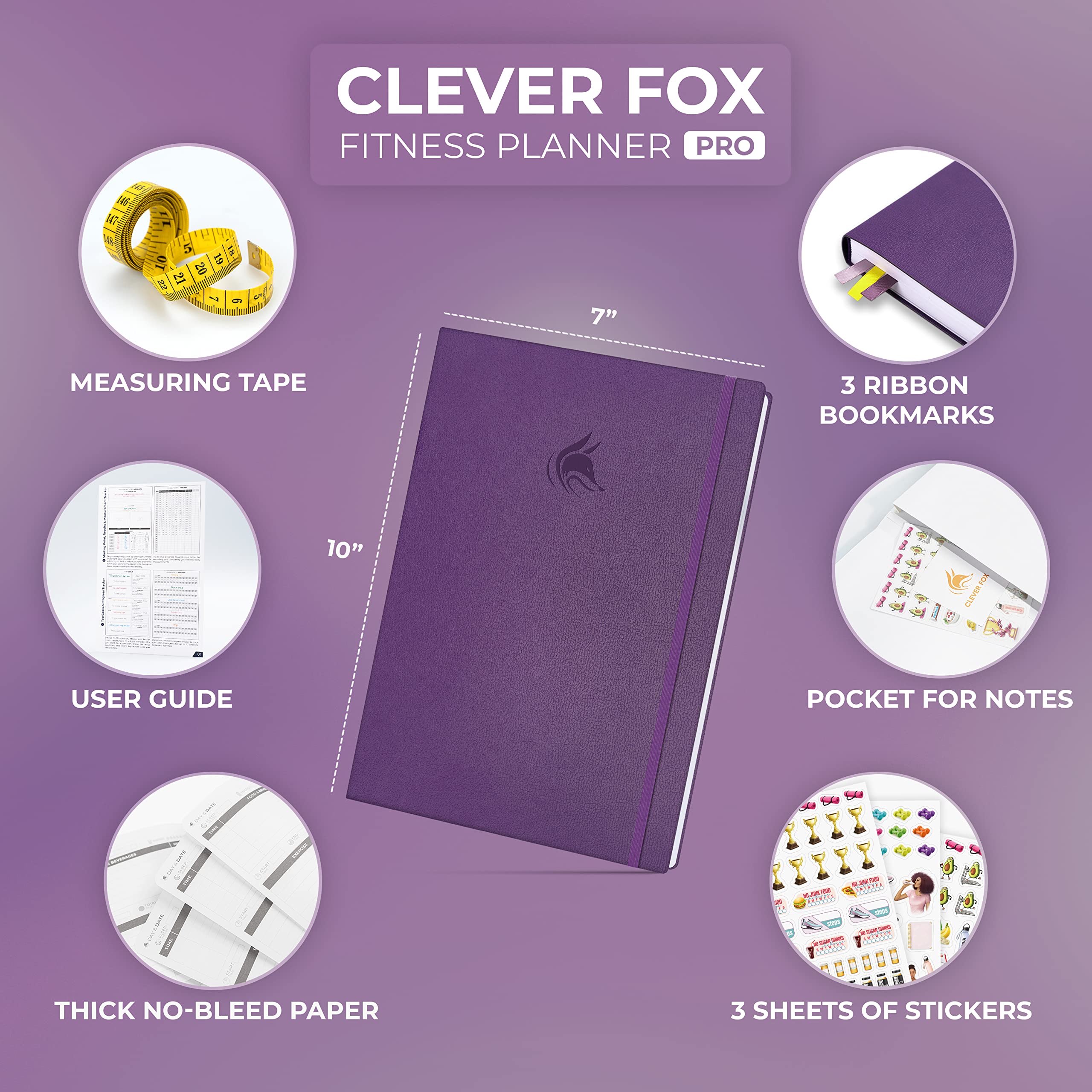 Clever Fox Fitness Journal Pro – Planificateur d'entraînement quotidien avec planificateur de repas et suivi des habitudes, carnet de notes d'exercice pour homme et femme, dure 6 mois, 18 x 25,5 cm