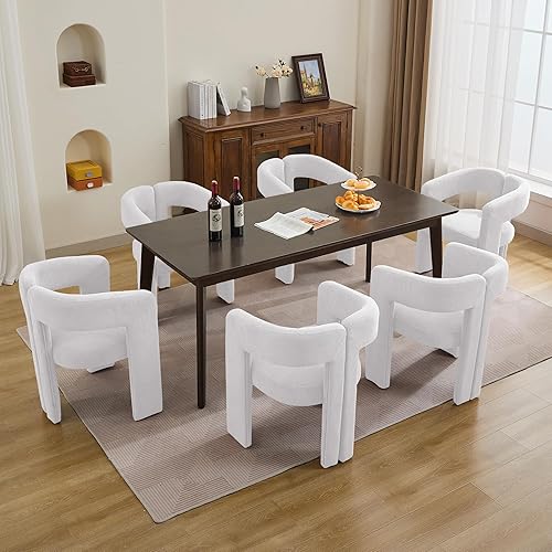 Miniatura 34 de Juego de 4 sillas de comedor modernas de barril, silla de comedor tapizada en lino con patas de madera, sillas decorativas con brazos, cómodas