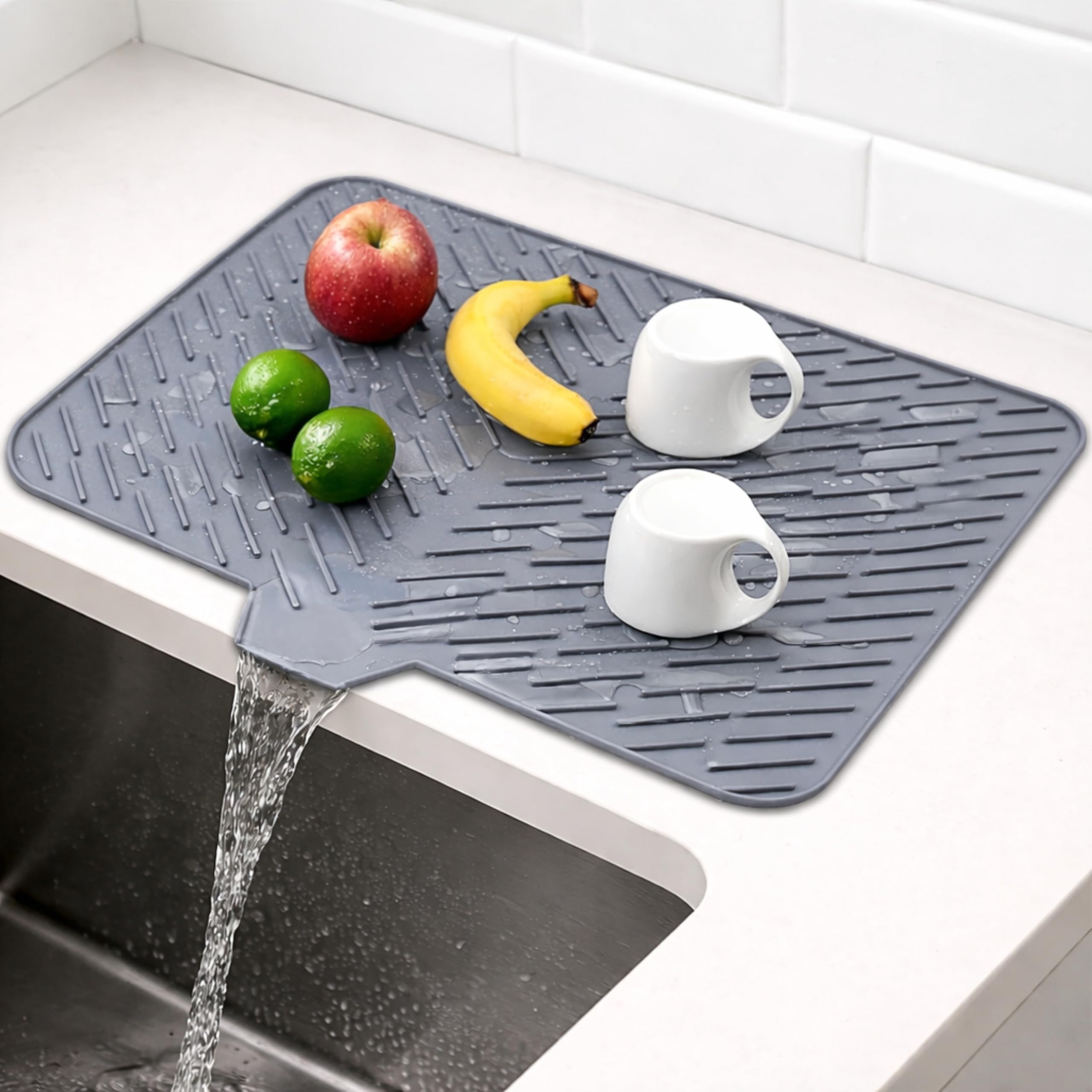 Large Silicone Dish Drying Mat for Kitchen Countertop (58 x 43 cm) | Heat Resistant, Anti-Slip Utensil Drying Mat with Built-in Drain Lip | Sink & Counter Water Drying Mat-image-24