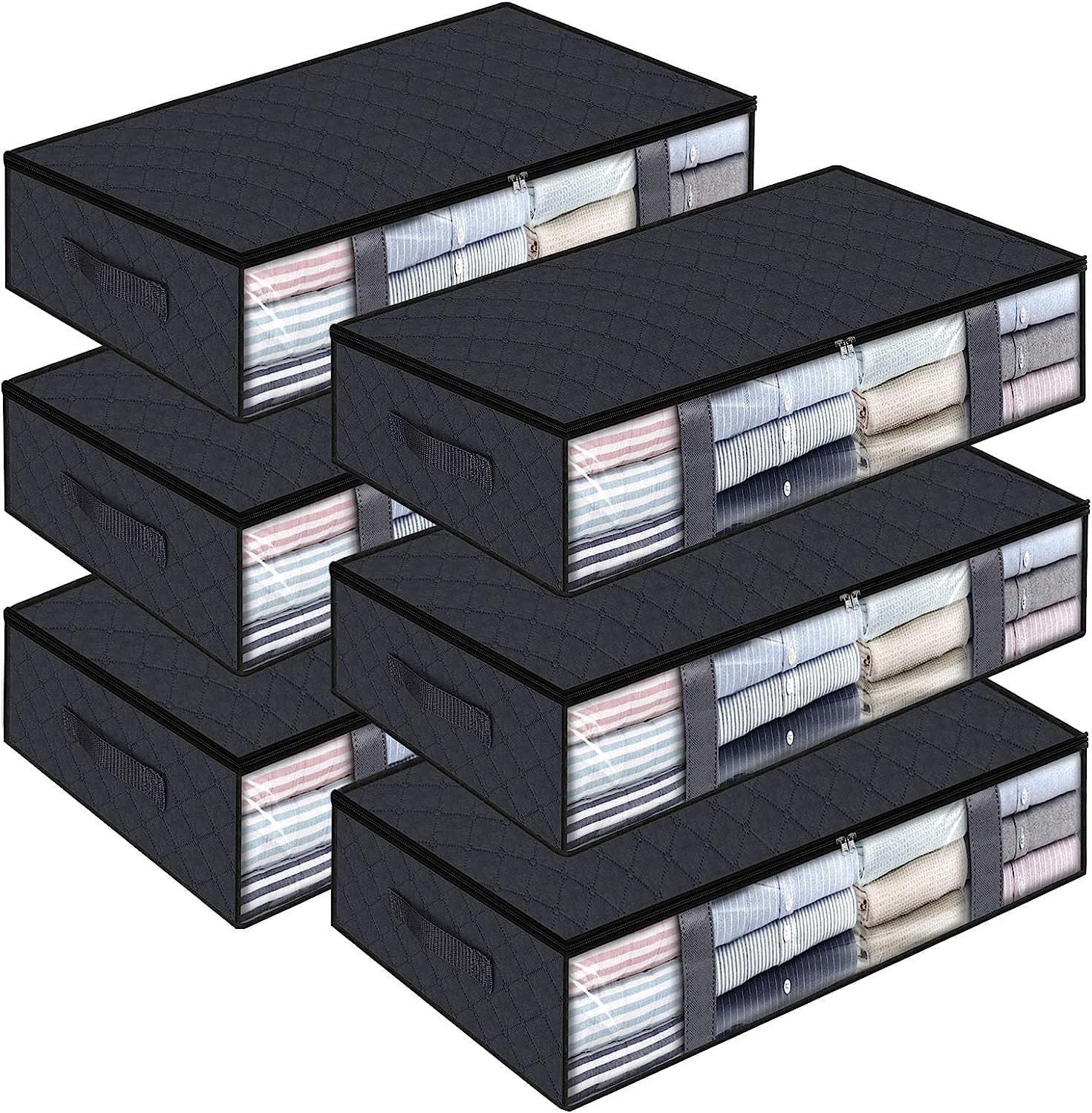 Storage Bags, Clothes Storage,Under bed Storage Containers With Durable Handles,Large Capacity Storage Bins,Foldable Storage Organizers For Clothes,Bedding and Toys-41L/6 Pack/Grey/Black (Color : Bla