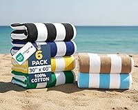 Vista 8 de LANE LINEN Juego de 4 toallas de playa, 100% algodón, rayas cabaña, de gran tamaño (30 x 60 pulgadas), secado rápido y altamente absorbentes