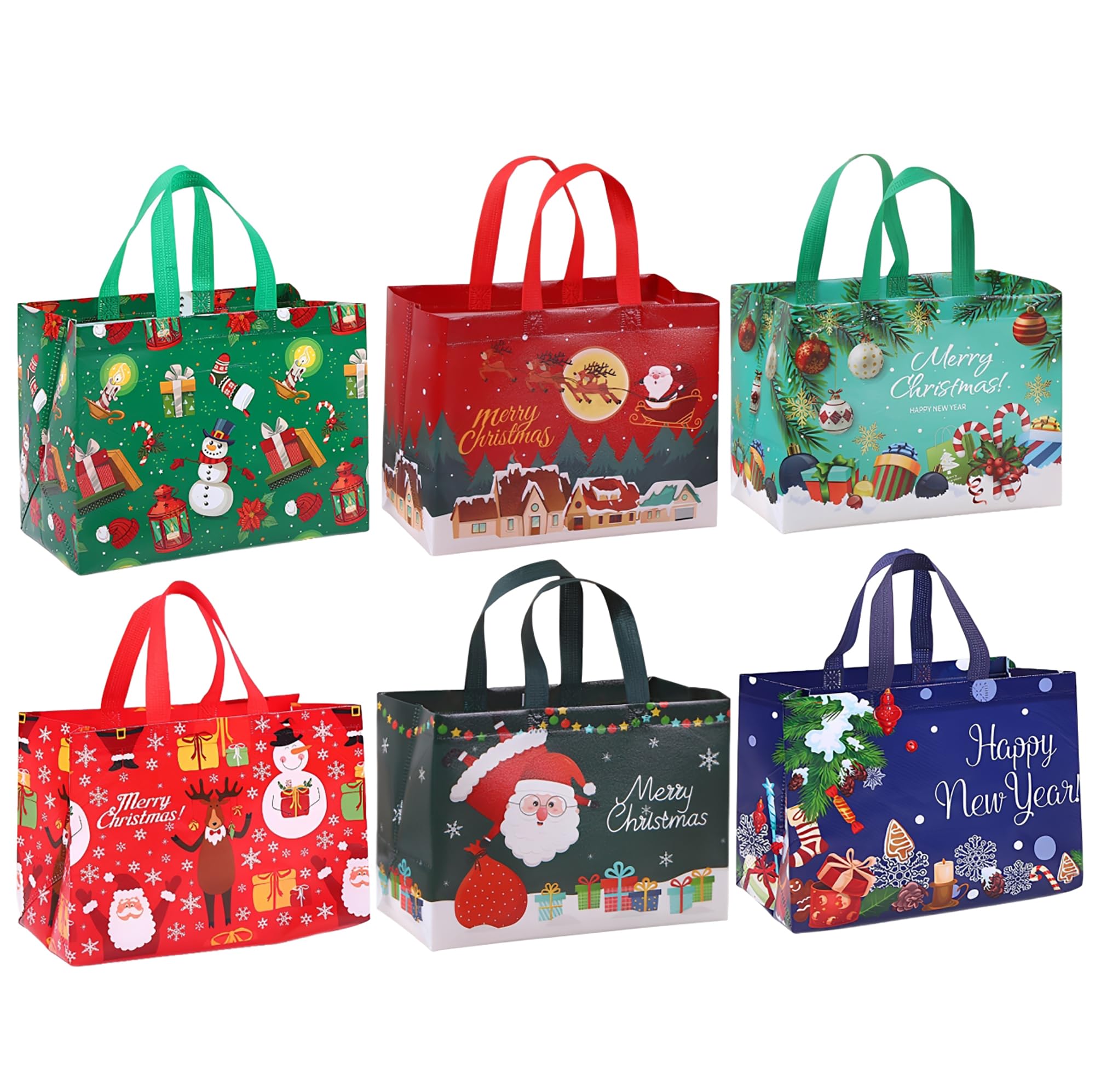 NAJ Christmas Gifts Bags | 6 PCS Gift Bags for Presents — Non-Woven Christmas Bags with Handle | Reusable Shopping Bags & Waterproof Tote Bag for Holiday & Xmas Party | Gift Bag for Xmas Presents