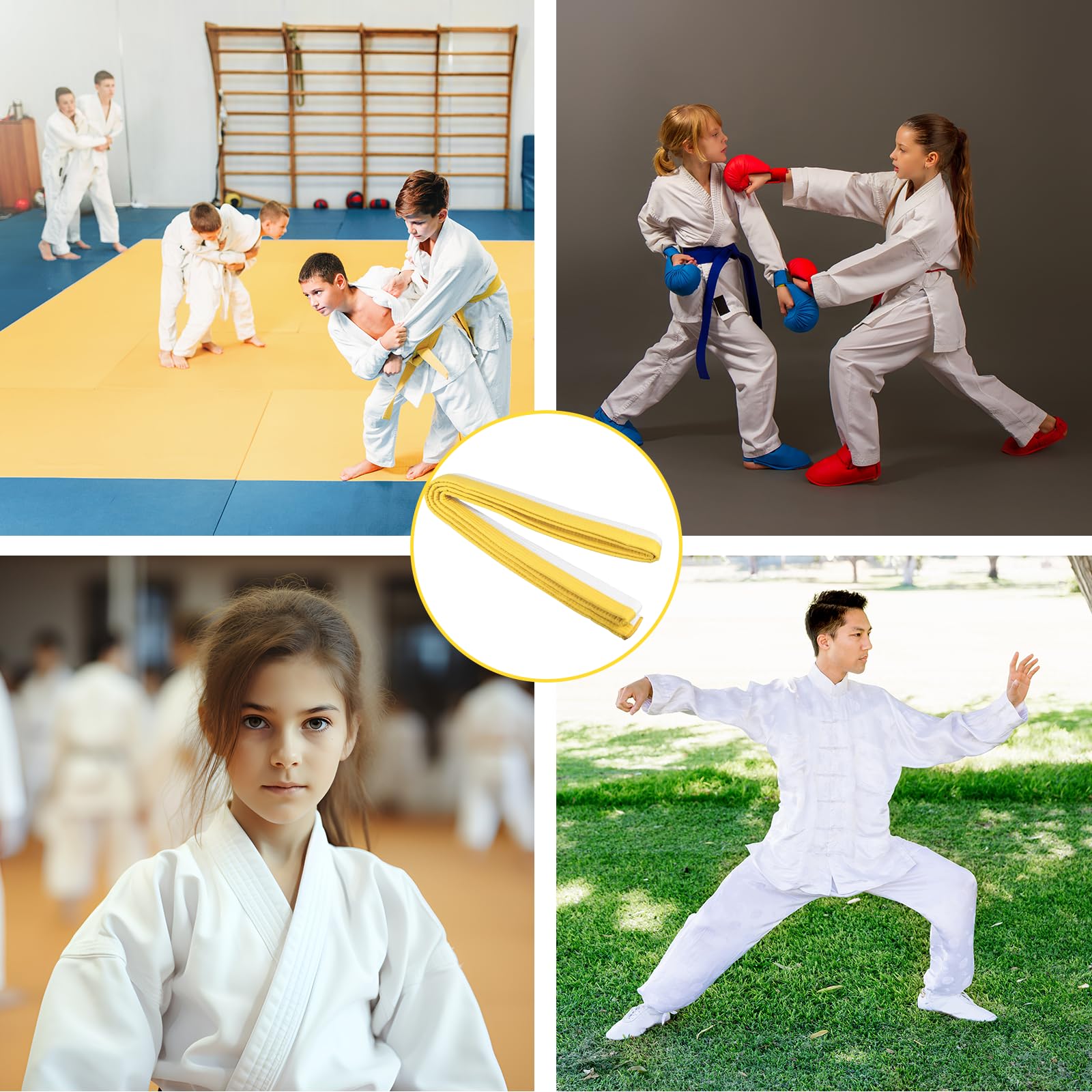 Cinturón de Judo Blanco Amarillo, Cinturón de Karate 260 cm, Cinturón de Taekwondo, Adecuado para Principiantes o Atletas Profesionales en Judo, Taekwondo, Karate, Aikido, Wushu
