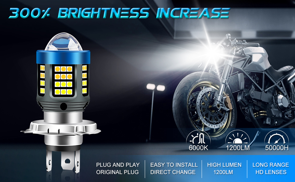 Lampadina Per Faro Moto BA20D H6 LED, Bianco 6000K, 1200LM, Plug And Play, Abbagliante E Anabbagliante, Con Proiettore HD, Confezione Da 1, Compatibile Con Moto E Scooter 12V-80V - 4
