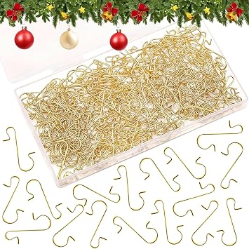 200PCS Christmas Ornament Hooks Xmas Metal Wire Hooks S-Shaped Hangers with Storage Box for Ornament Hooks Christmas Tree Decoration Gold
