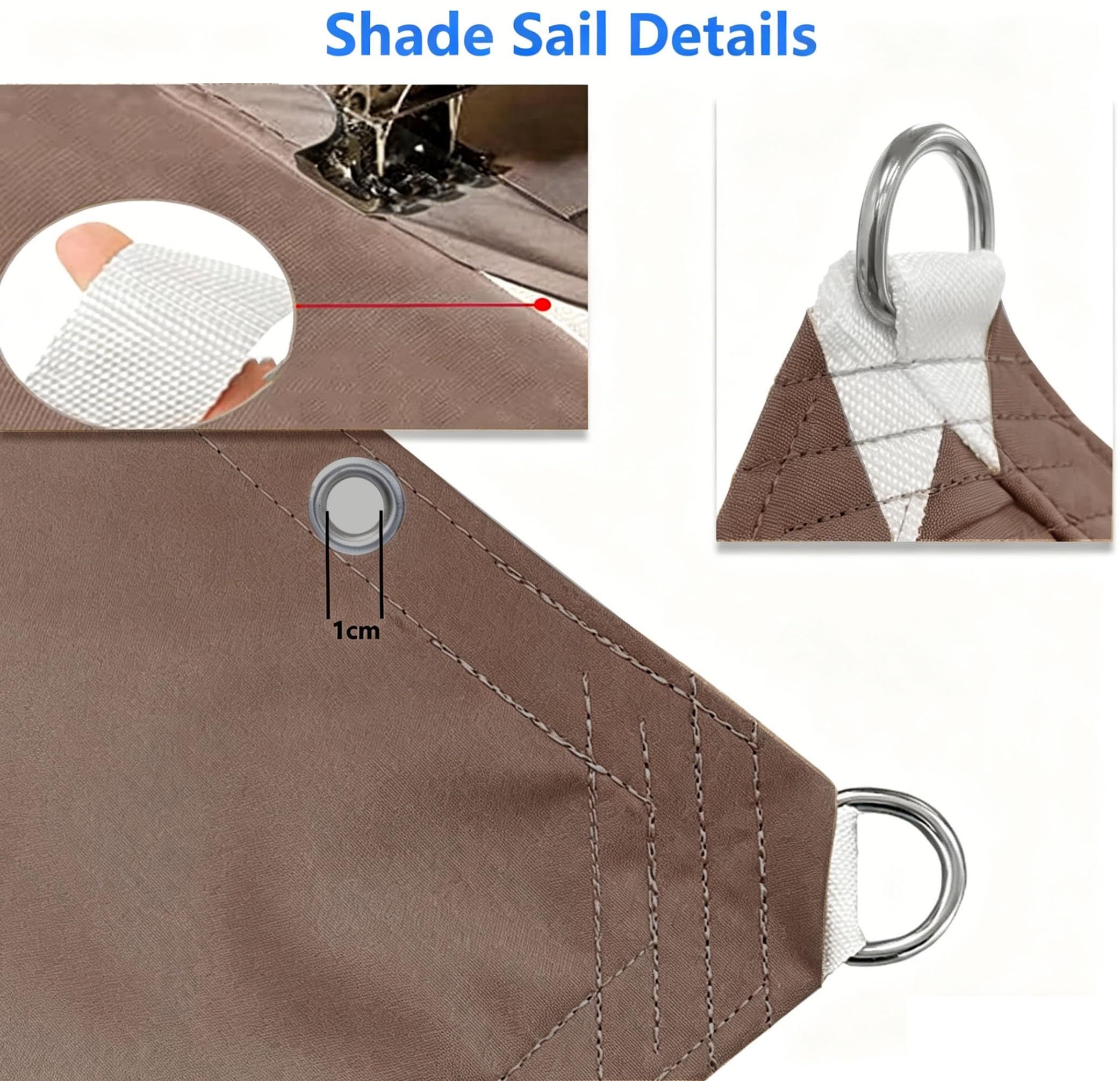 Toldo Vela Bordes Rectos Impermeable 1.2x3m Toldos Exterior Terraza Rectangular Toldo Vela de Sombra con Ojales y Cuerdas de Sujeción 95% protección UV para Exterior Patio Jardín Marrón