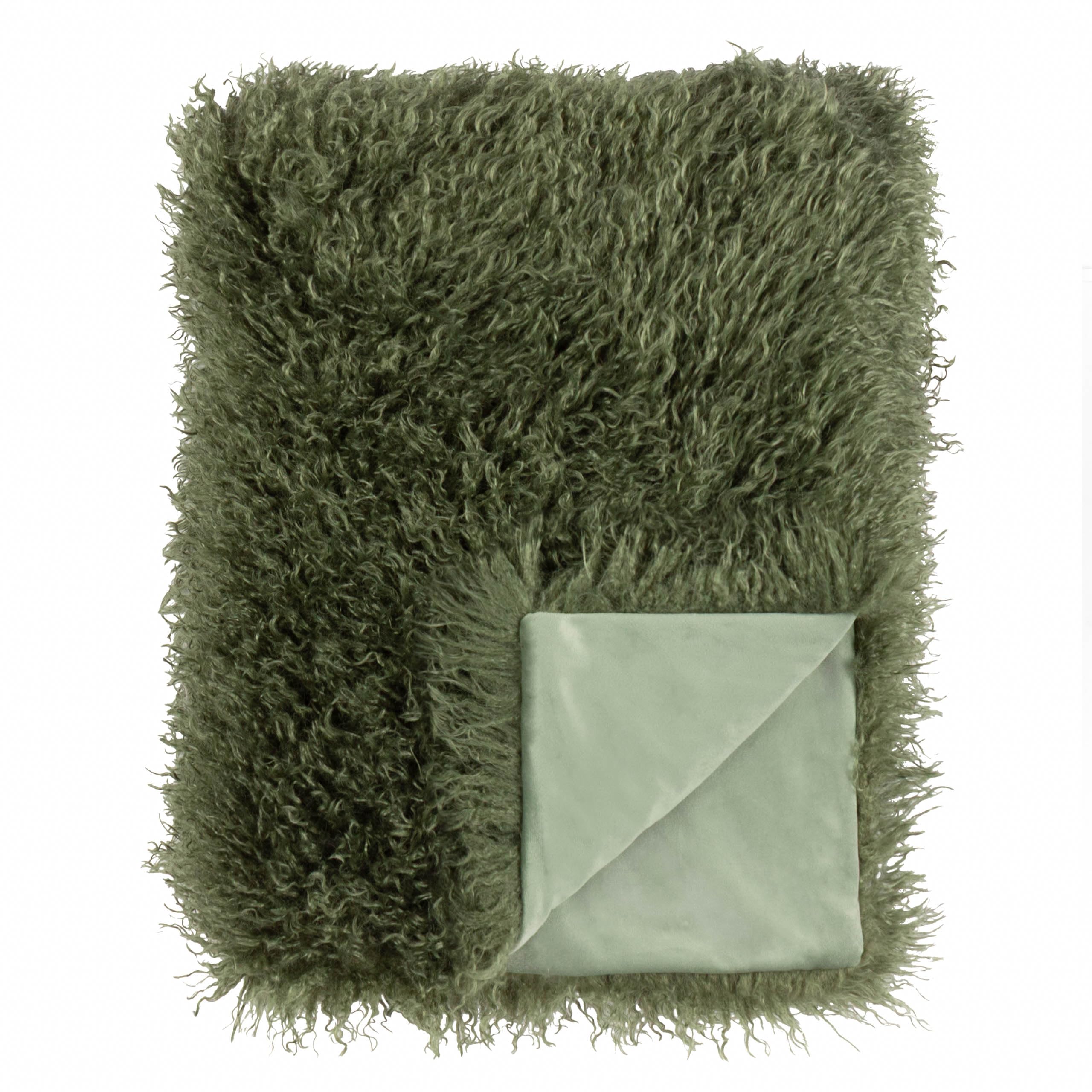 Furn. Khaki Rowan Throw – Soft Faux Fur Mongolian Style Decorative Blanket With Velvet Reverse ( - 130X175cm)
