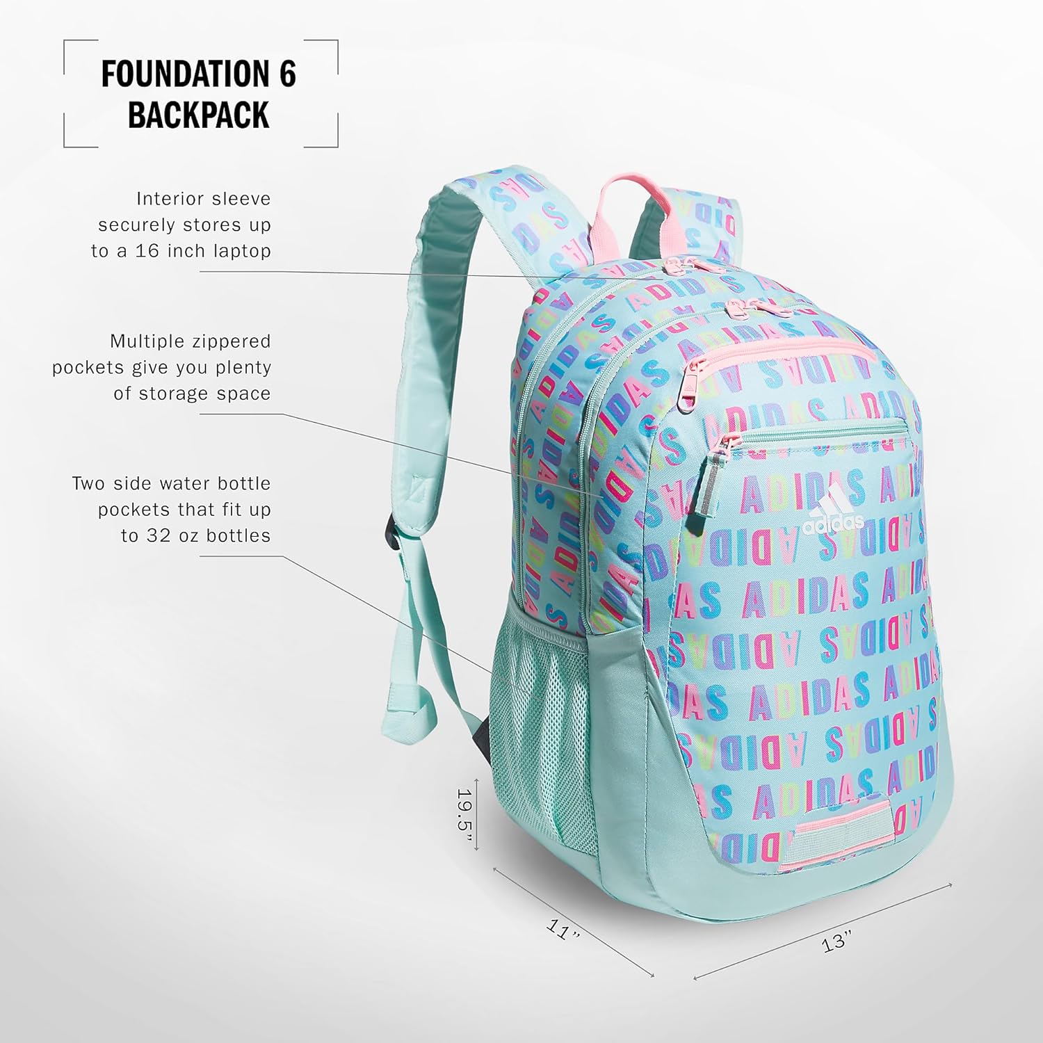 adidas Unisex Foundation Backpack for Laptop, Large Durable Athletic Gym Bag - Image 2