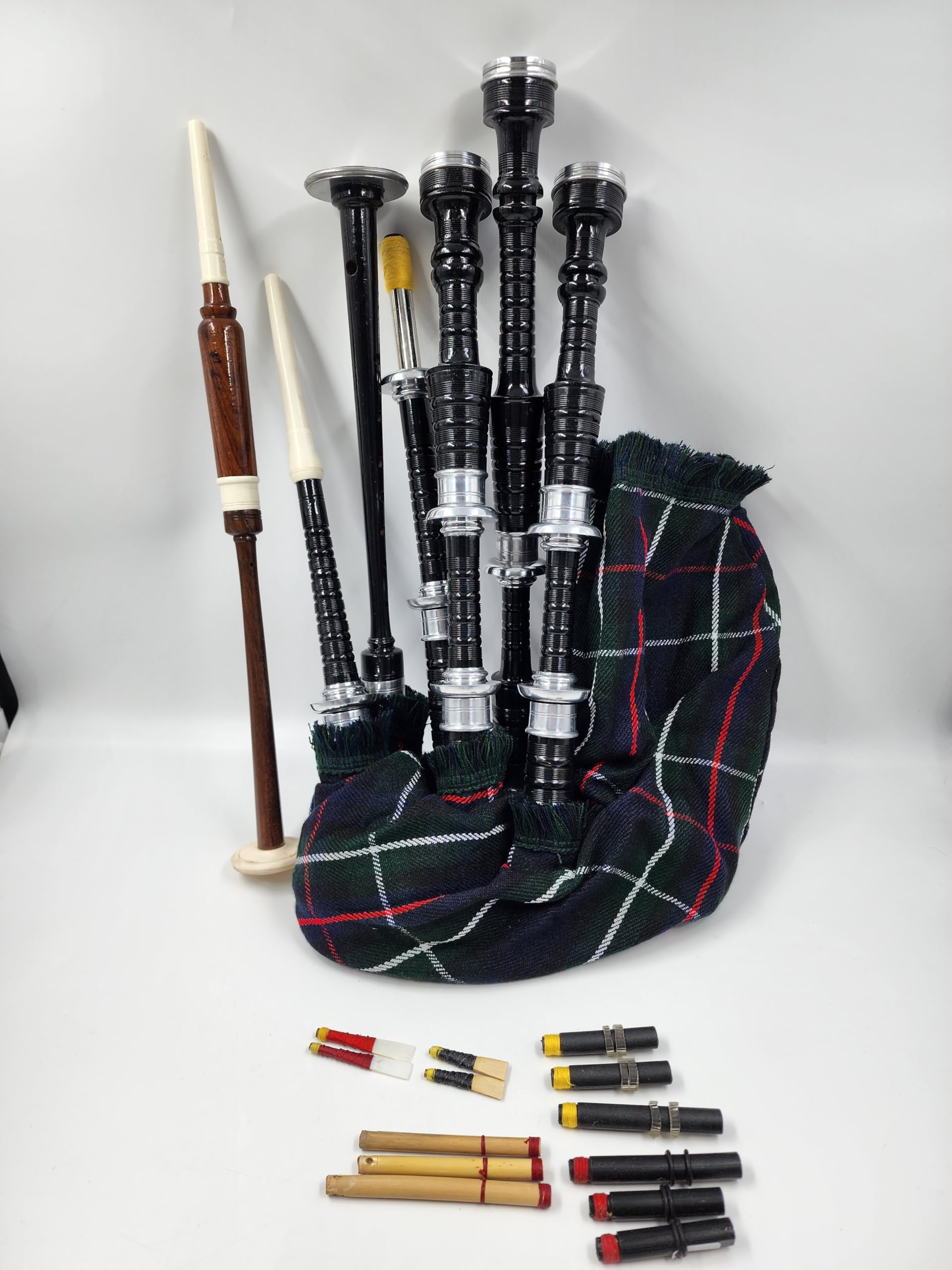 Bagpipe Set Folk Culture Heritage Musical Instruments Rosewood Black Finish Sliver Mounts Mackanzie Tartan Bag Cover Includes Free Tutor book Cane Drones