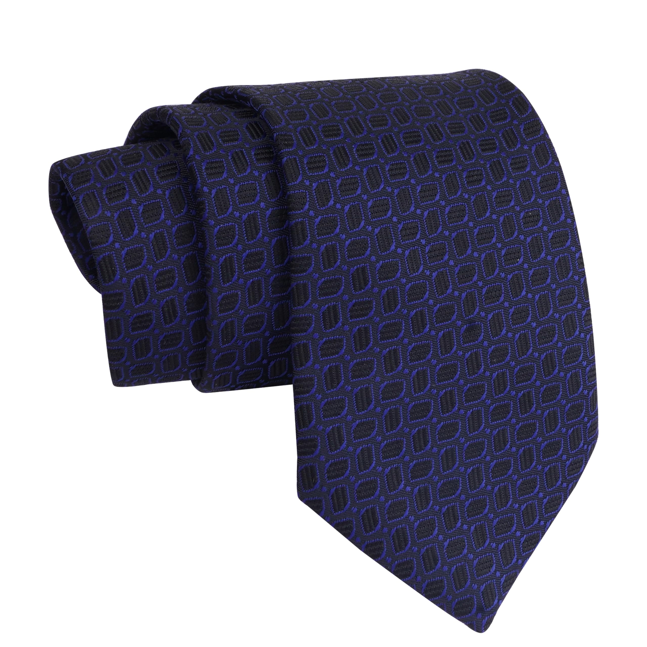 Calixto Blue Check Dotted design micro print fine Necktie Gift Set With Pocket Square, 2 pcs Cufflinks & Lapel Pin Formal Tie With (Leatherite Gift Box) (Pack of 4 pcs) (Black & Navy) - Image 3 thumbnail