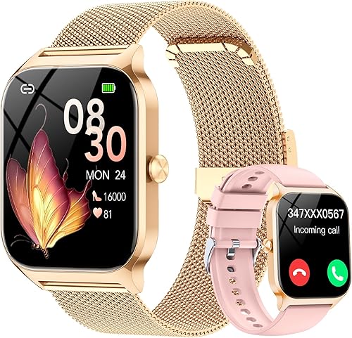 CASCHO Relojes inteligentes para mujer (AndroidiOS), reloj inteligente HD de 1.85 pulgadas con llamadasmensajescontrol de voz AI, frecuencia