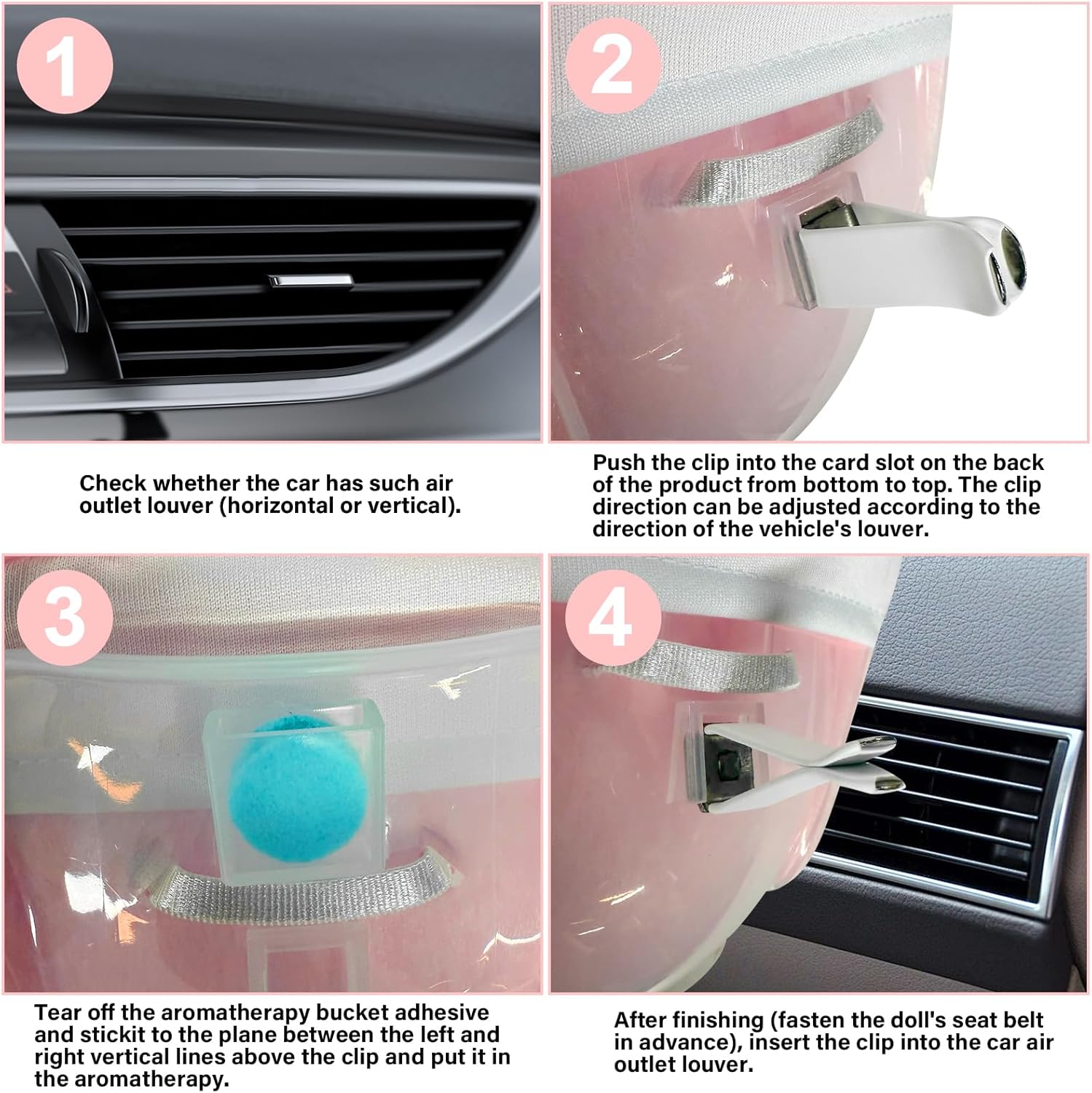 Car Seat for Dolls (10-17cm), Cute Doll Accessory with Soft Furry Cushion, Air Vent Clip & Desktop Stand, Display Sofa for Blind Box Fans & Collectors, Functional Car Ornament (Pink)