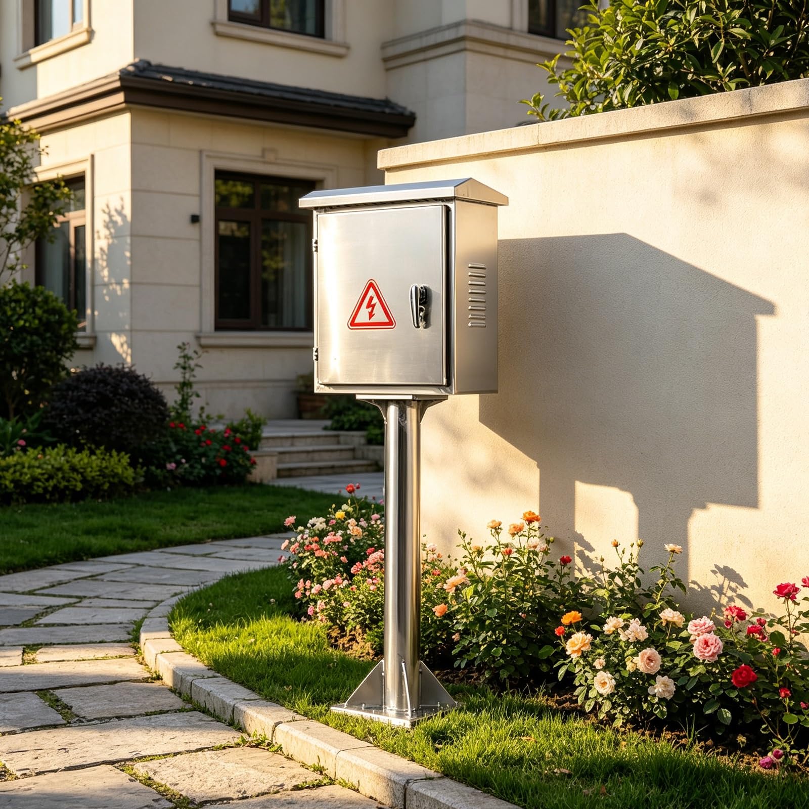 Wodoszczelna Obudowa Elektryczna ze Stali Nierdzewnej 304 | Wolnostojąca Szafka Rozdzielcza na Słupku (Wysokość 100 cm) ze Wzmocnionymi Zamkami i Zawiasami(40x30x18cm/16x12x7in)