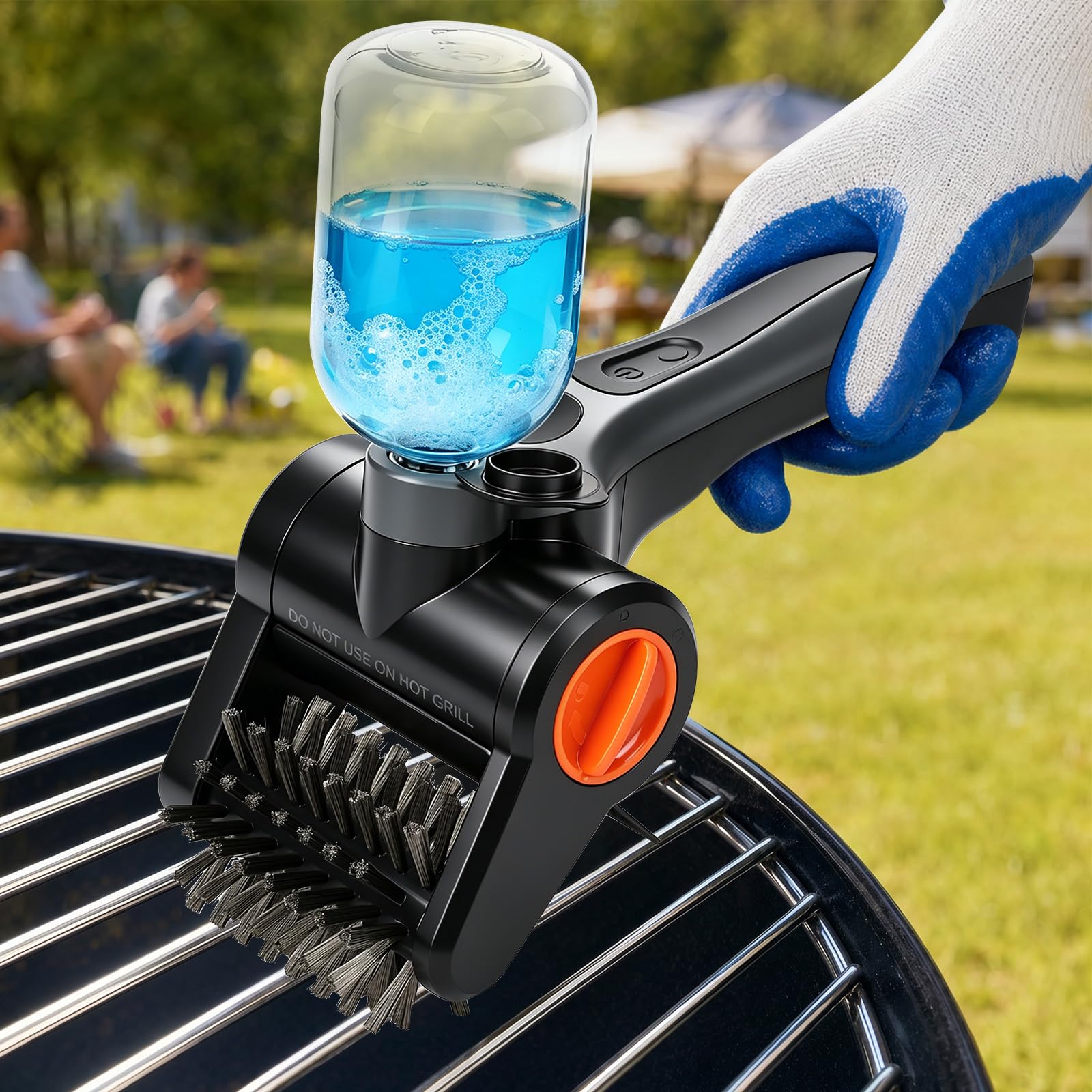 Cepillo eléctrico para barbacoa exterior, cepillo de limpieza inalámbrico para barbacoa con depósito de agua, cabezal de cepillo extraíble, herramienta de limpieza de barbacoa recargable tipo C para