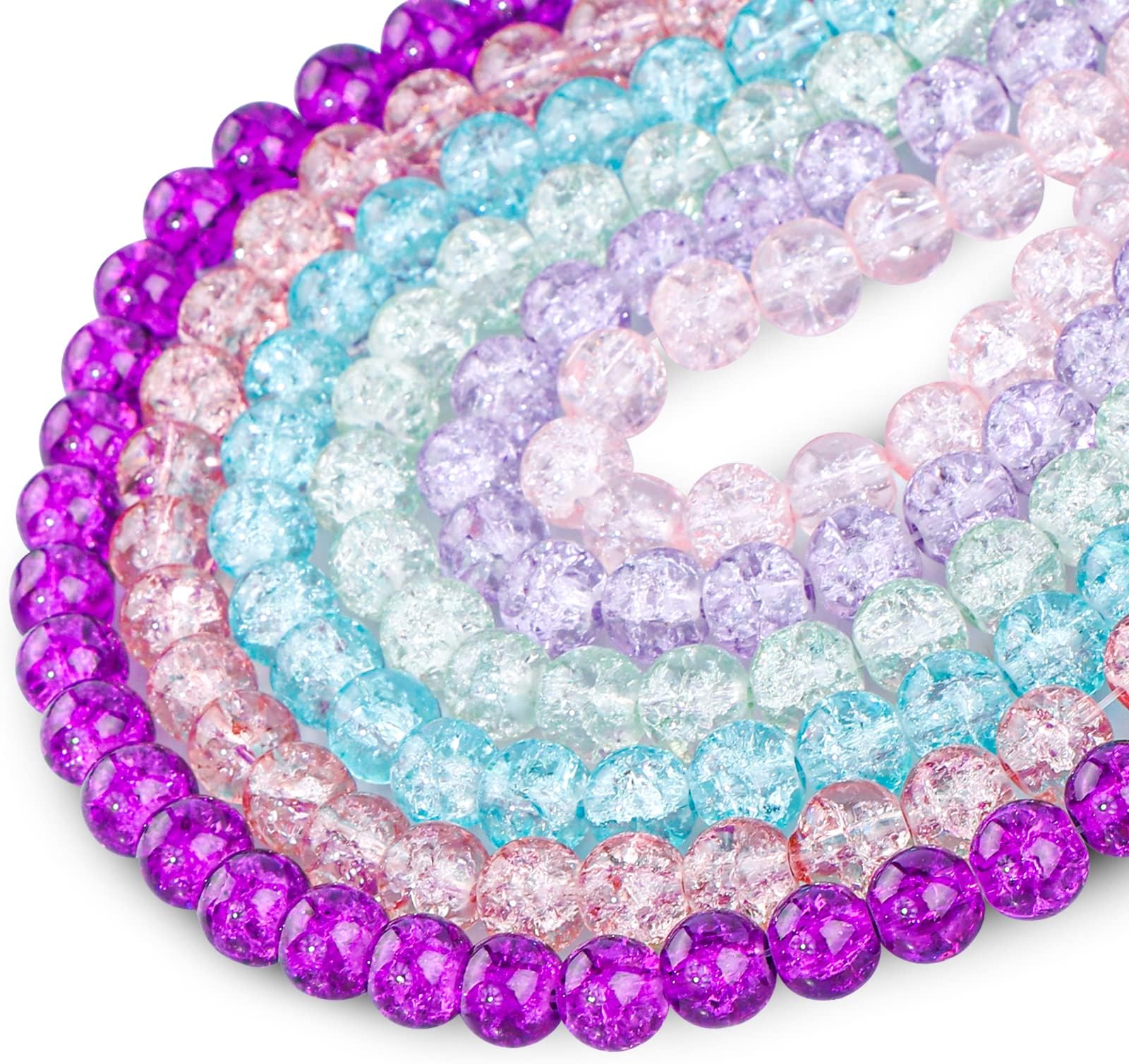 CrzBeadss 200pcs Crackle Glass Beads, 8mm Crystal Glass