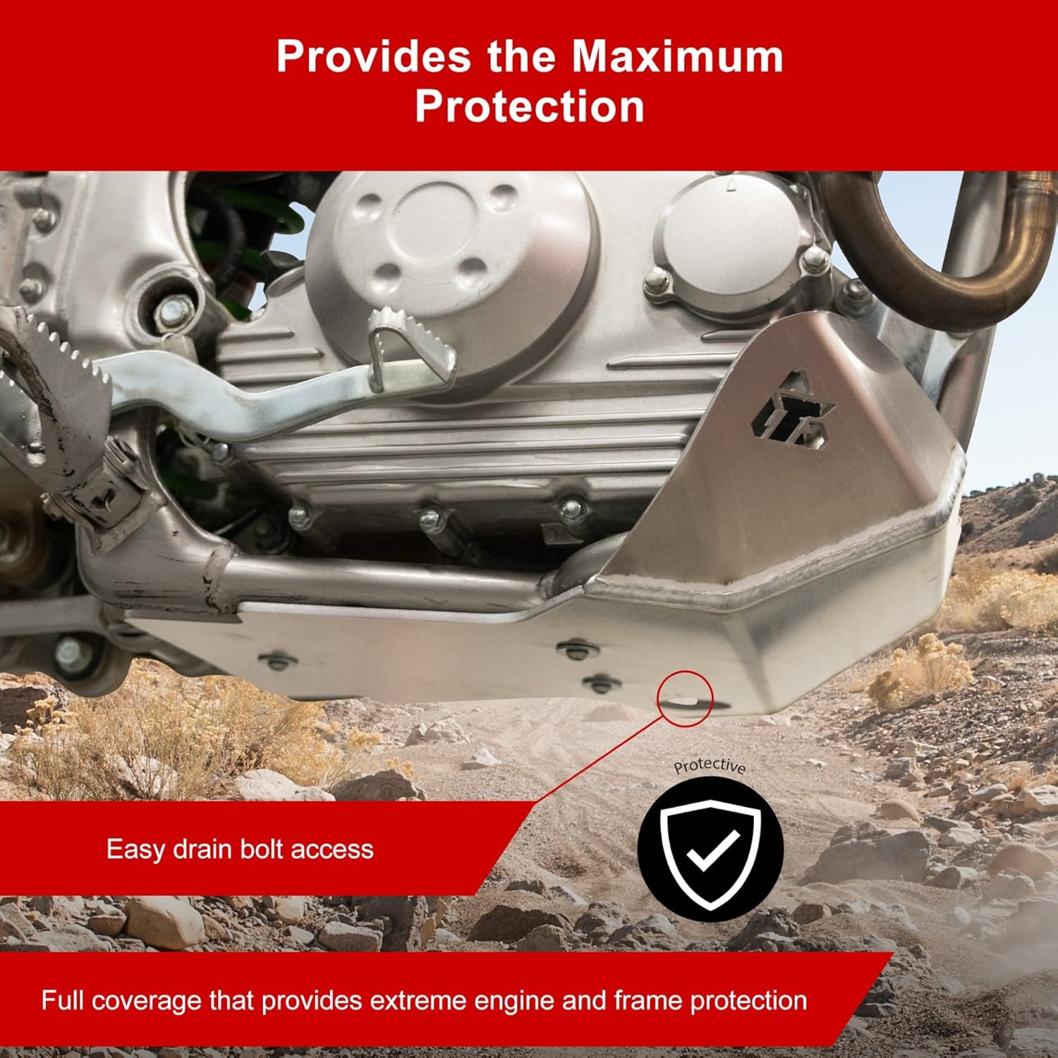 Tusk Aluminum Heavy-Duty Skid Plate for Engine Protection Bash Plate Glide Plate Silver Compatible with Kawasaki KLX140R L/F 2021-2026