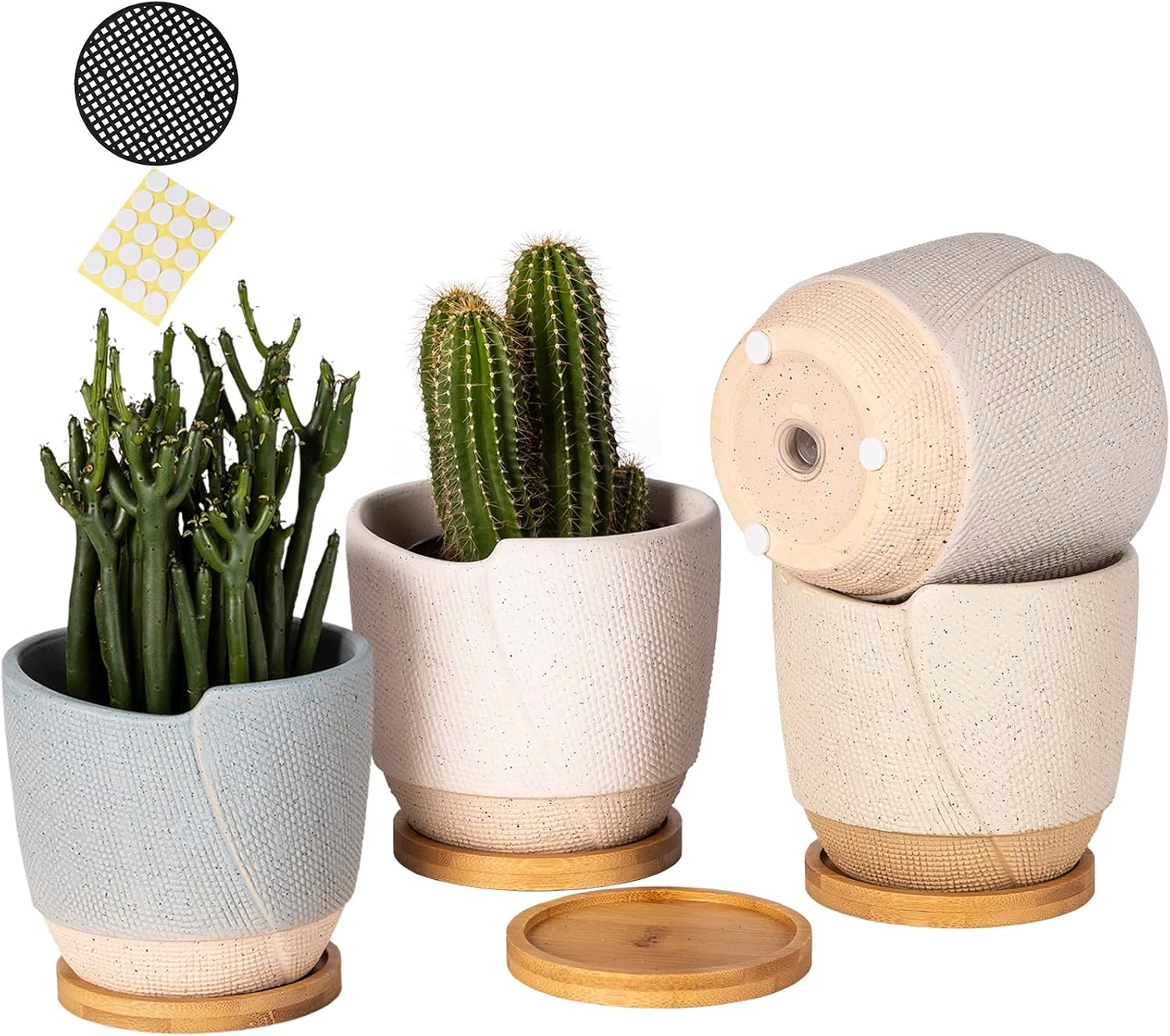 AOMRYOM 4.75 Inch Ceramic Plant Pots with Drainage and Saucer, Small Flower Planters with Trays for Indoor Outdoor Plants, Succulent, Cactus, Herbs, Morandi Colors, Set of 4 (Plant Not Included)