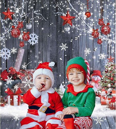 Miniatura 4 de Cartel de fotografía de pared de madera de Navidad de 8 x 10 pies, telón de fondo, copo de nieve, árbol de Navidad, fondo de piso de madera,