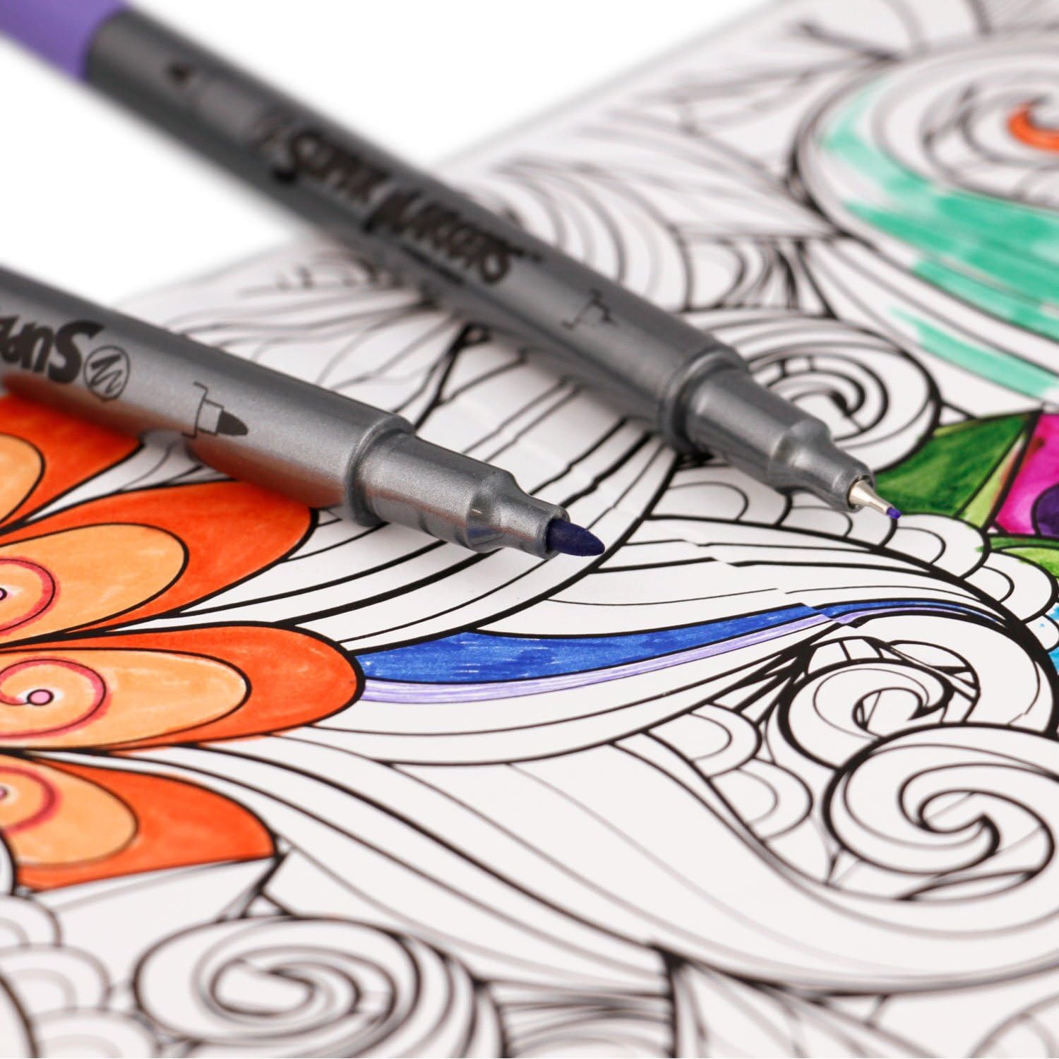 Super Markers 100 Unique Colors Fineliner Twin Tip Marker Set-.7mm Fineliner Tip & 3.0mm Fine Writer Tip Markers with 100 Vibrant and Bold Colors