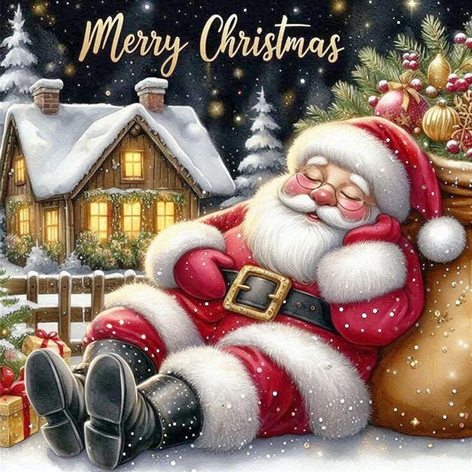 Poetrydraw Sleepy Santa Full 11Ct Diy Stamped Embroidery Needlepoint Starter Kits 17.71X17.71inch Cross Stitch Art And Crafts Kits For Beginners Adults Home Decor (Sleepy Santa)