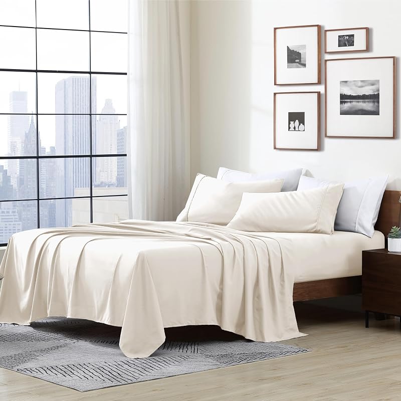 Cathay Home Twin Sheet Set, Ultra-Soft Microfiber Bed Sheets, Coconut Milk | 3 Pcs Bedding Set, Deep Pocket Fits 10"-14" Mattresses, Ultra Soft Microfiber, Wrinkle & Fade Resistant, Machine Washable