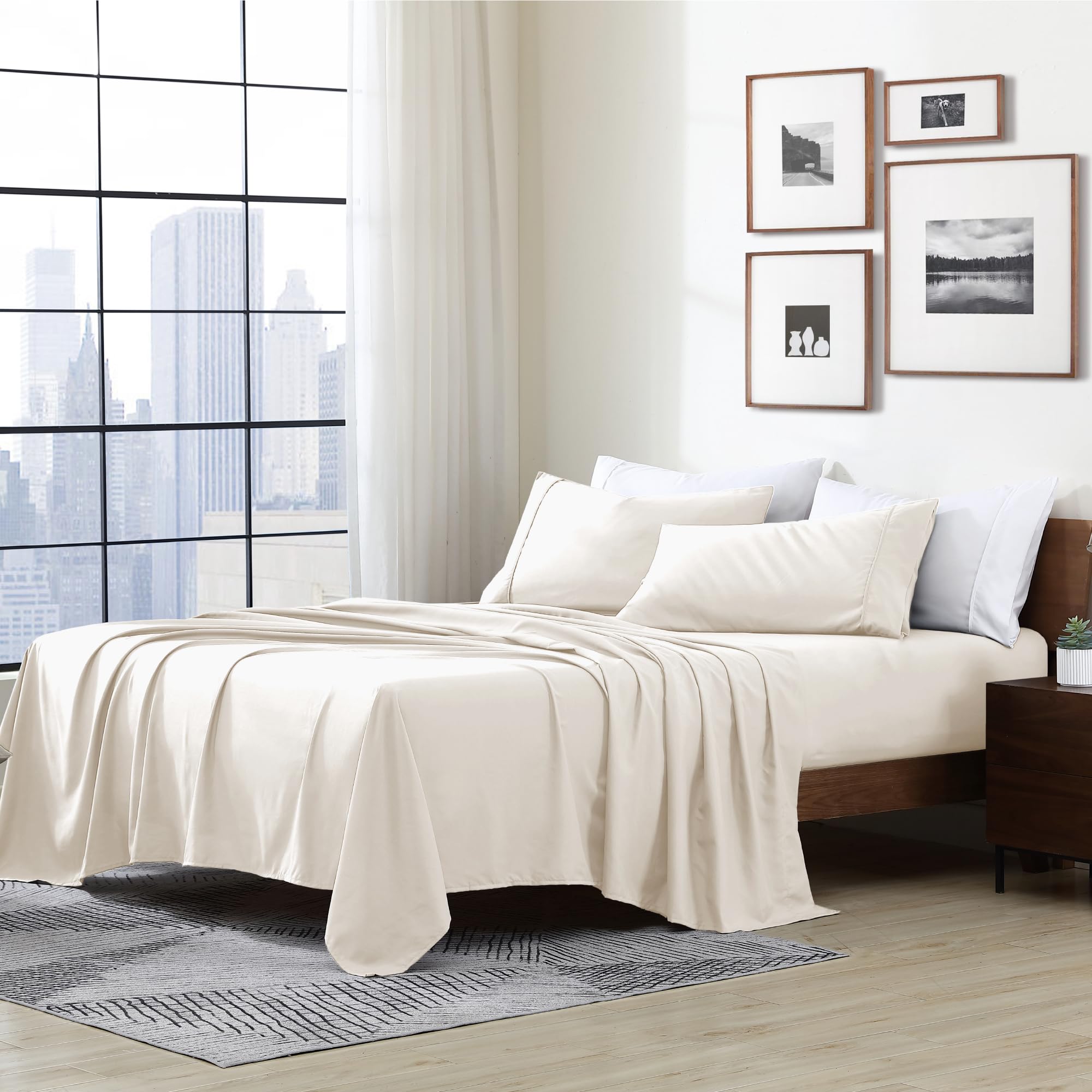 Cathay Home Essentials Ultra Soft Hypoallergenic Wrinkle Resistant Double Brushed Microfiber Bedding Sheet Set, Coconut Milk, Twin