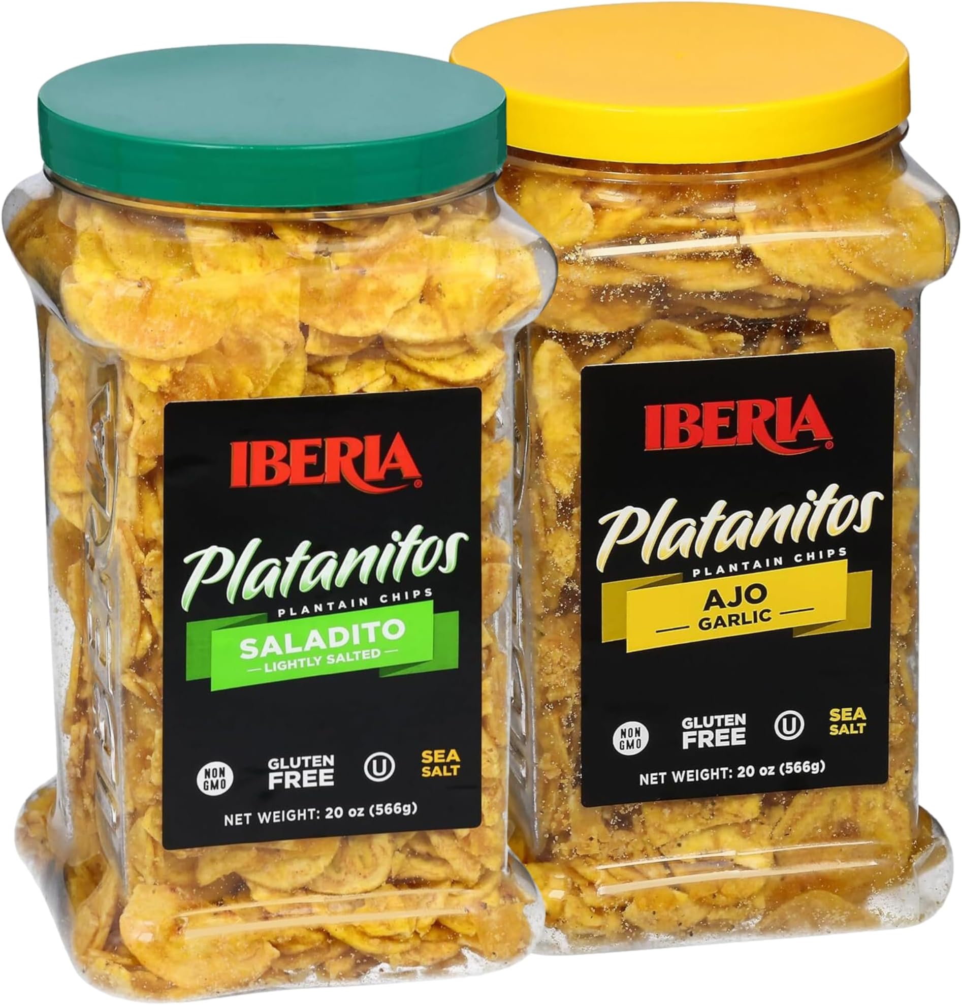 Iberia Saladito Lightly Salted Plantain Chips, 20 Oz. + Iberia Garlic Plantain Chips, 20 Oz.