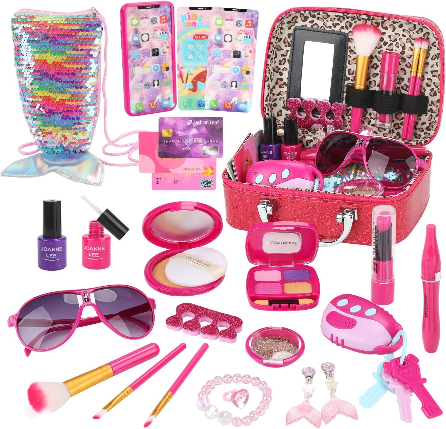 Joygrow メイクおもちゃ お化粧おもちゃ 女の子 おもちゃ メイクセット アクセサリー 子供用 携帯おもちゃ 鍵 ガールズ おしゃれバッグ スモールレディ メイクアップ ドレッサーおもちゃ おままごと なりきり ごっこ遊び キッズ クリスマス プレゼント 誕生日 女