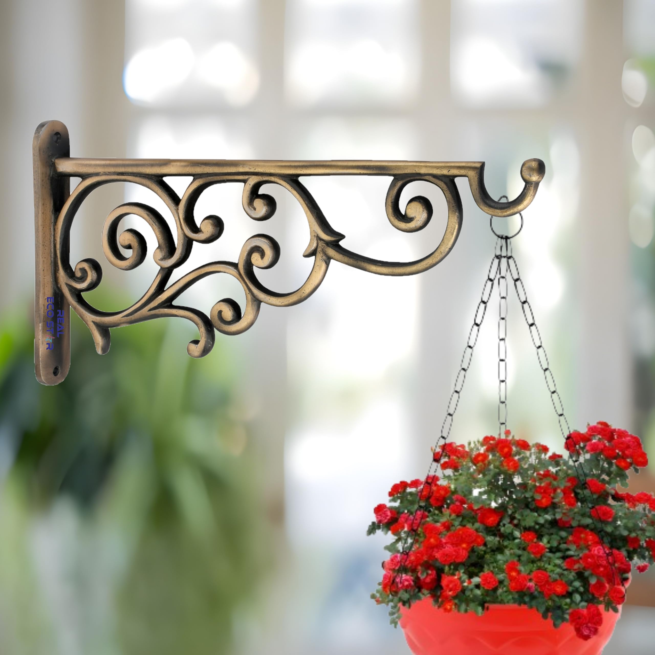 REAL ECO STAR Metal Wall Hook Hanging Plant Bracket | Decorative Straight Plant,Hanger for Pots, Bird Feeders, Planters, Lanterns, Cotton, Wind Chimes Indoor and Outdoor (Pack of 1, Antique 39)-image-10