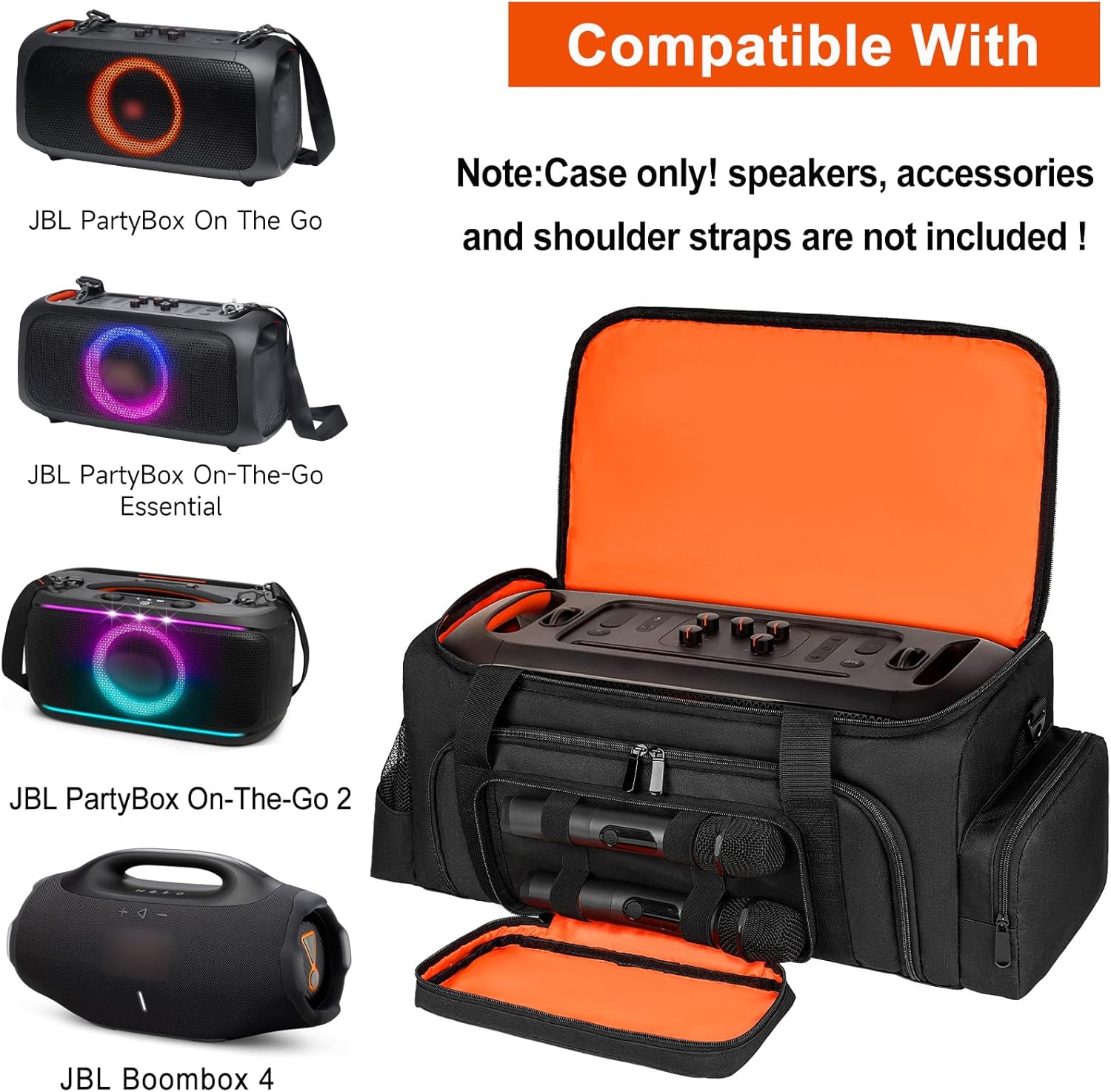 Carrying Case Compatible with JBL PartyBox On The Go/Go 2 Speaker,Travel Storage Tote Bag Fits for JBL PartyBox On-The-Go Essential/Boombox 4 Protable Party Speaker and Accessories,No Shoulder Strap - Image 2